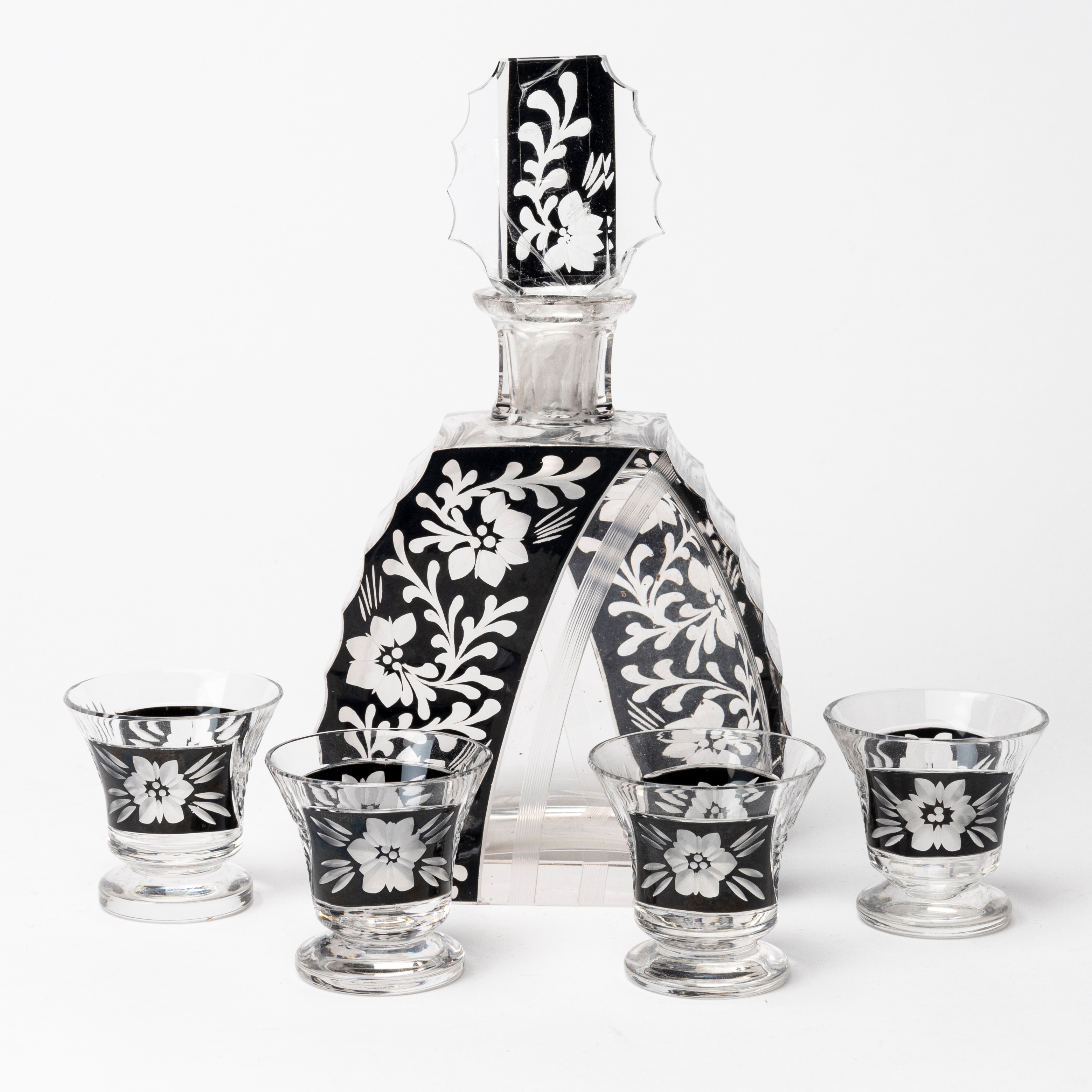 KARL PALDA. Karaff samt glas, 4 st, glas, Art Deco, Tjekckien, 1930-tal.