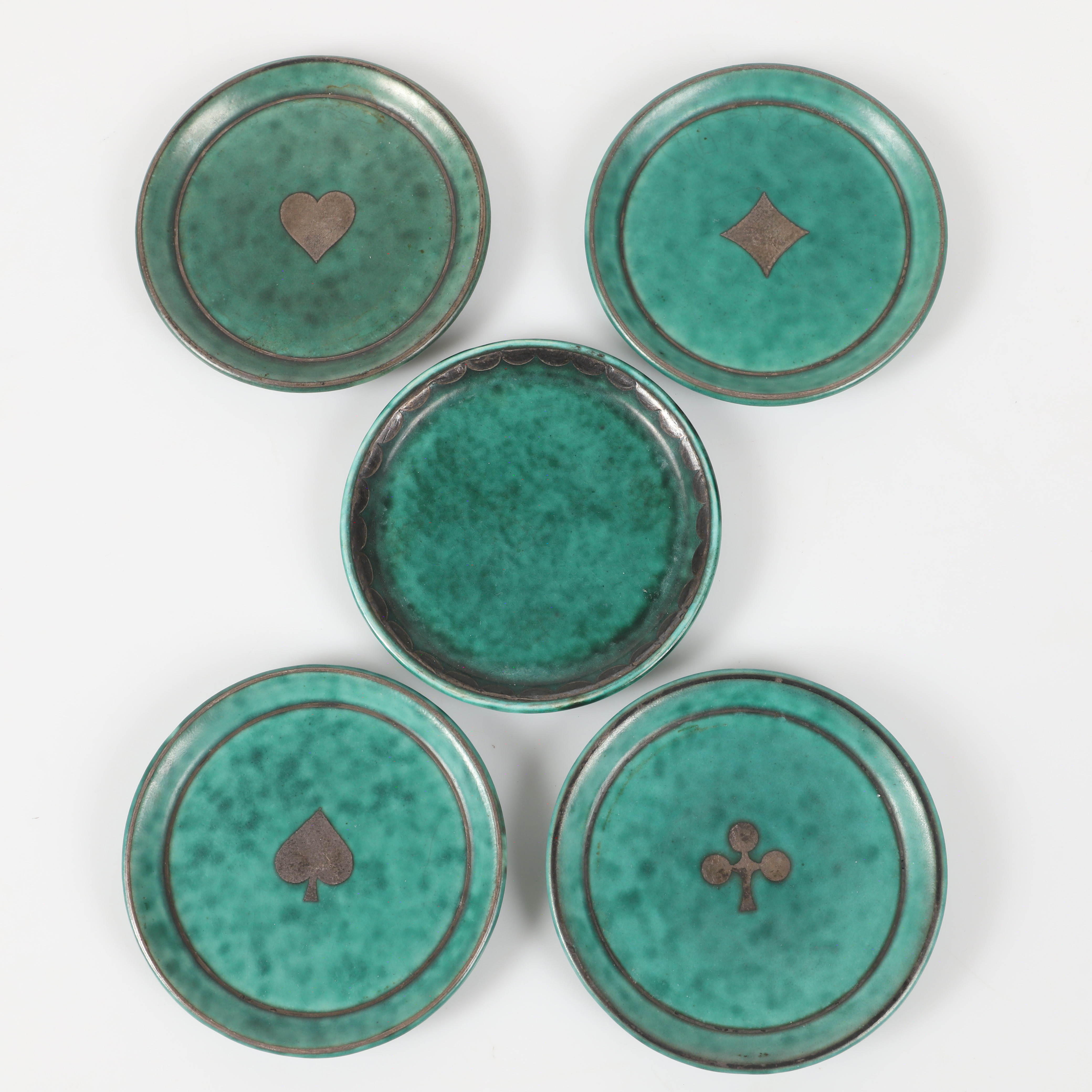 WILHELM KÅGE. Underlägg, 5 stycken, "Argenta", Gustavsberg.