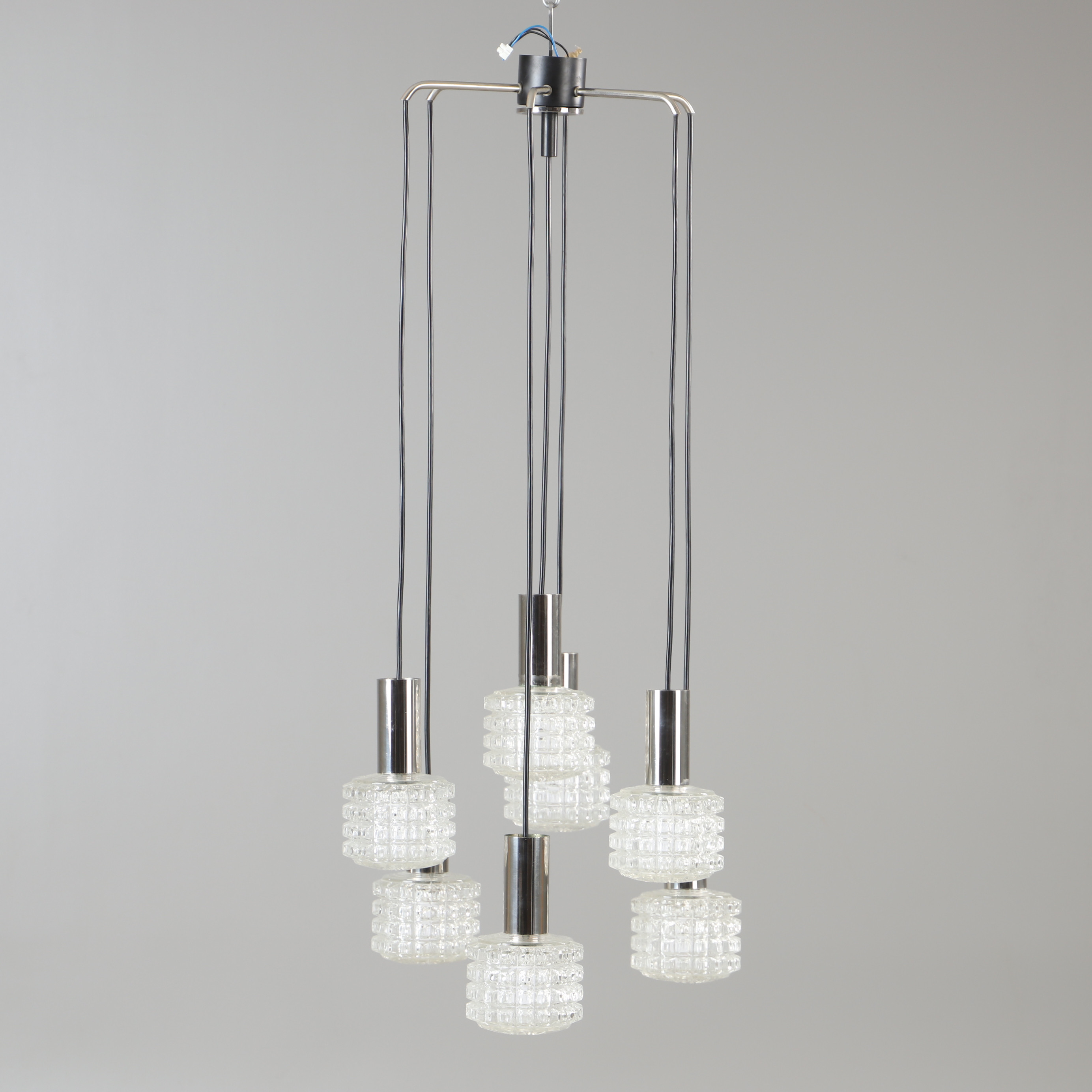 TAKLAMPA, metall och glas, Tyskland, Bankamp-Leuchten, Neheim, 1900-talets andra hälft.