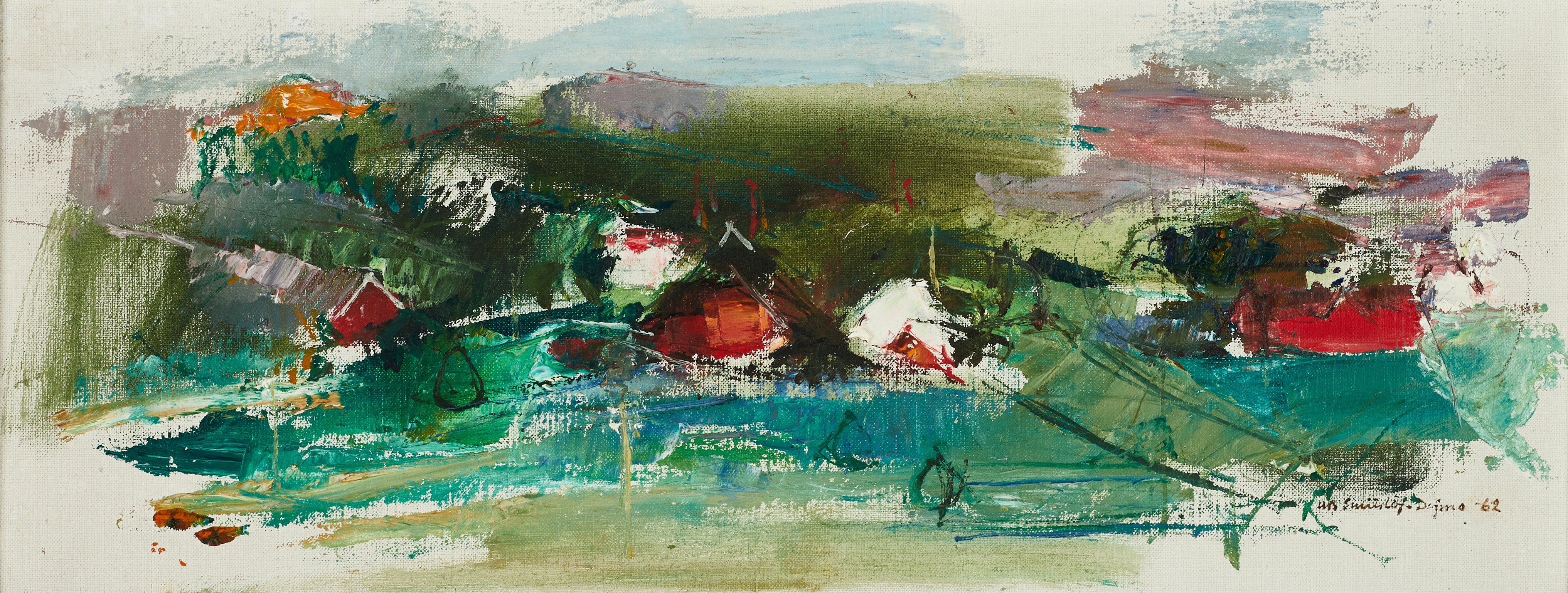 ULLA-BRITTA EMITSLÖF-DEJMO (1924-2006), "Röda hus", olja på duk, 1962.