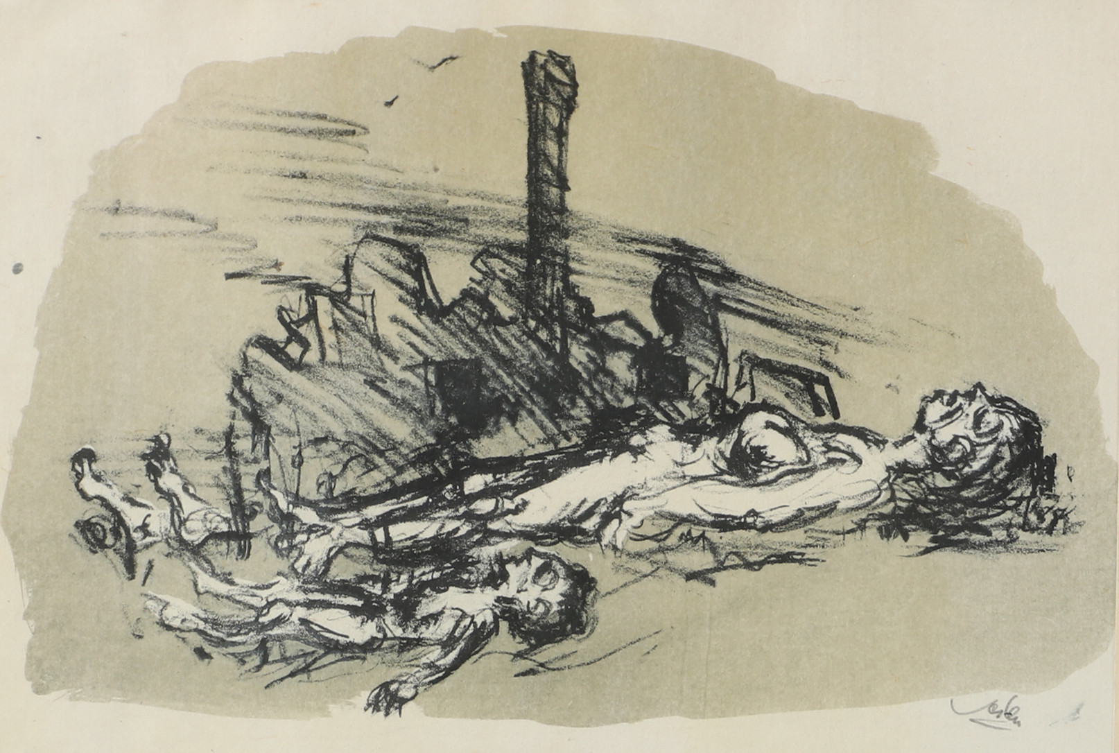 BÖRJE VESLE’N. EFTER. Tryck, ”Bland ruiner”, signerad.