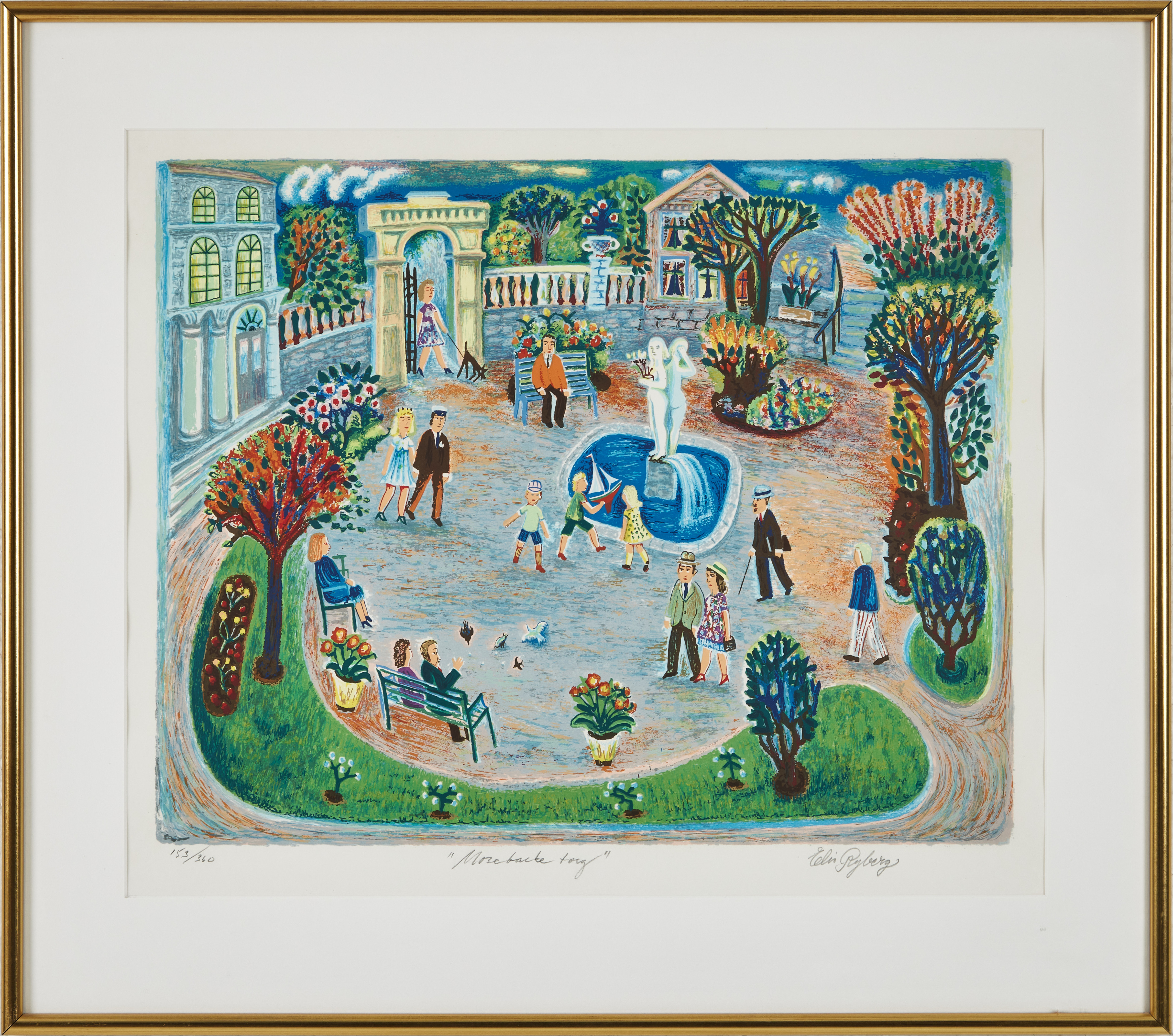 ELIS RYBERG. "Mosebacke torg", färglitografi, signerad Elis Ryberg, numrerad 153/360.