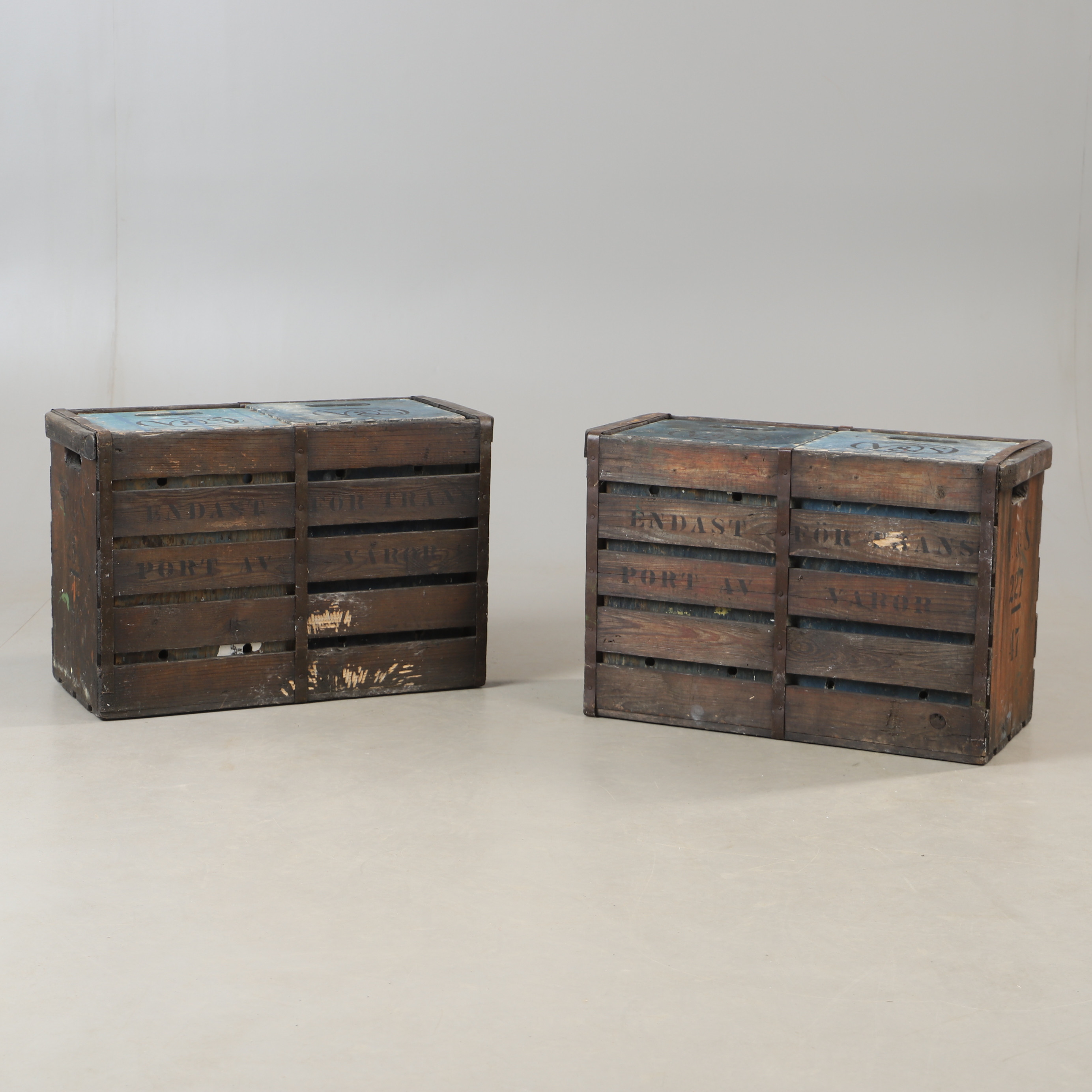 FÖRVARINGSLÅDOR, 6 delar, trä, Vin och spritcentralen, Ödåkra, 1900-talets första hälft.