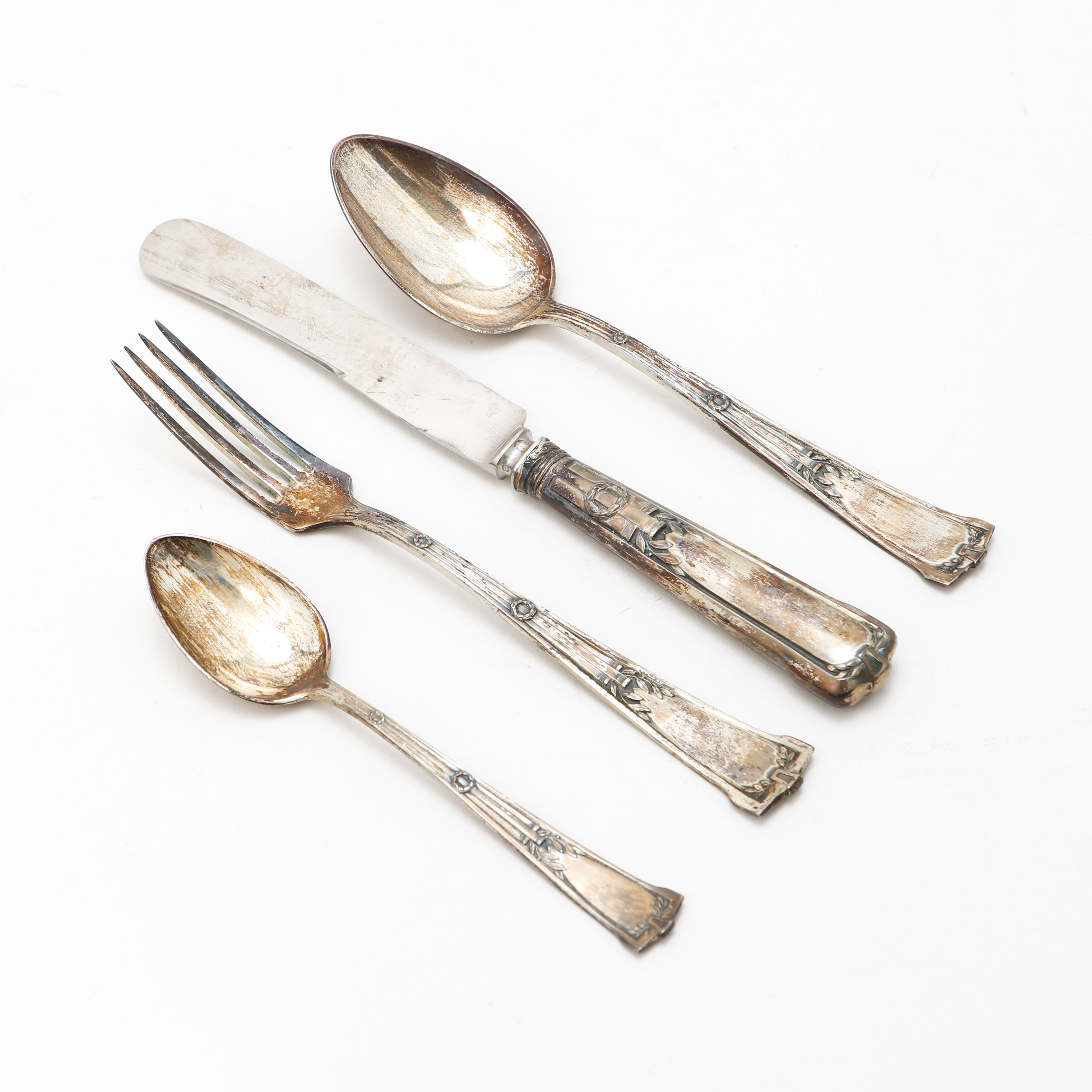 BESTICKSET, 4 delar, silver, CG Hallberg, Stockholm, 1906. Cirka vikt 185 gram.