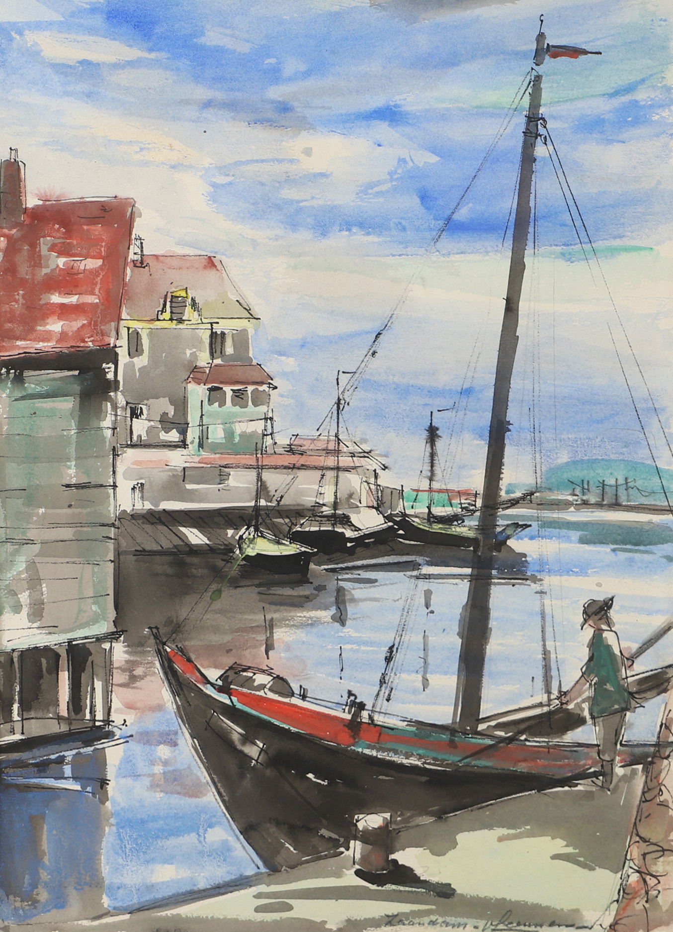 OIDENTIFIERAD KONSTNÄR. Motiv från Zaandam, akvarell, otydligt signerad.