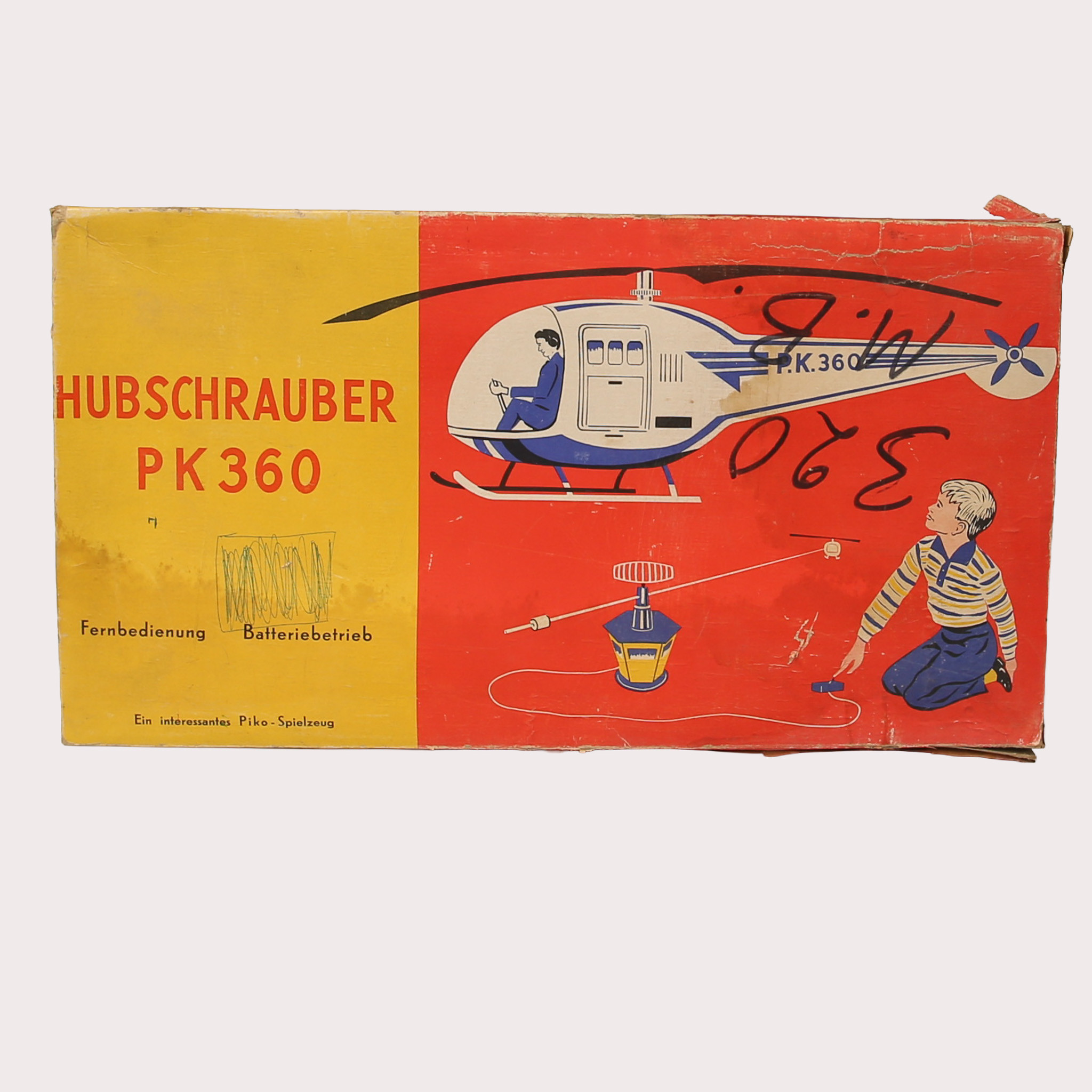 HELIKOPTER, plast, batteridriven, HUBSCHRAUBER PK 360. Piko. Originalförpackning 1960-tal.