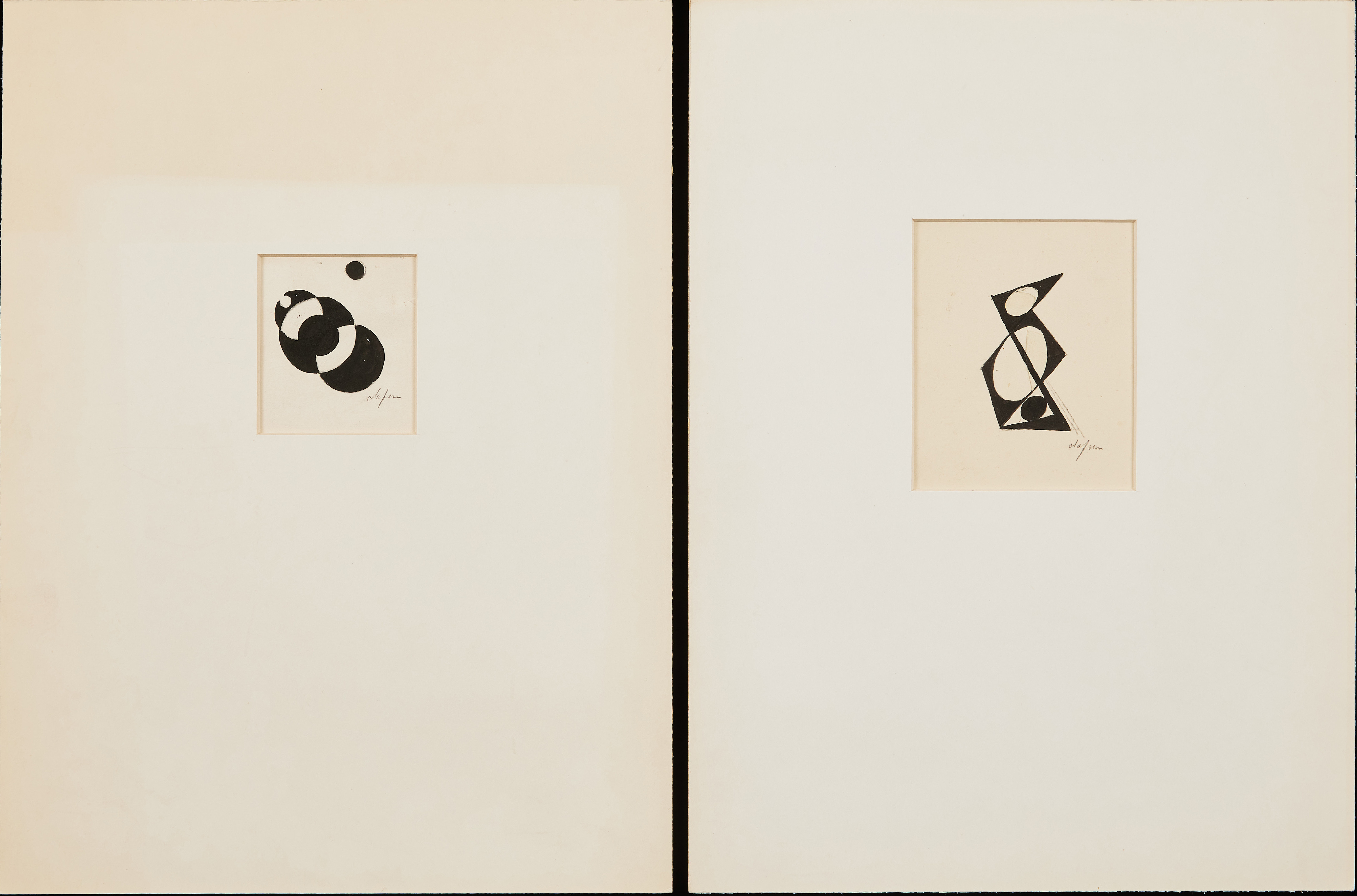 PIERRE OLOFSSON. Kompositioner, 2 st, tusch, en med collage.