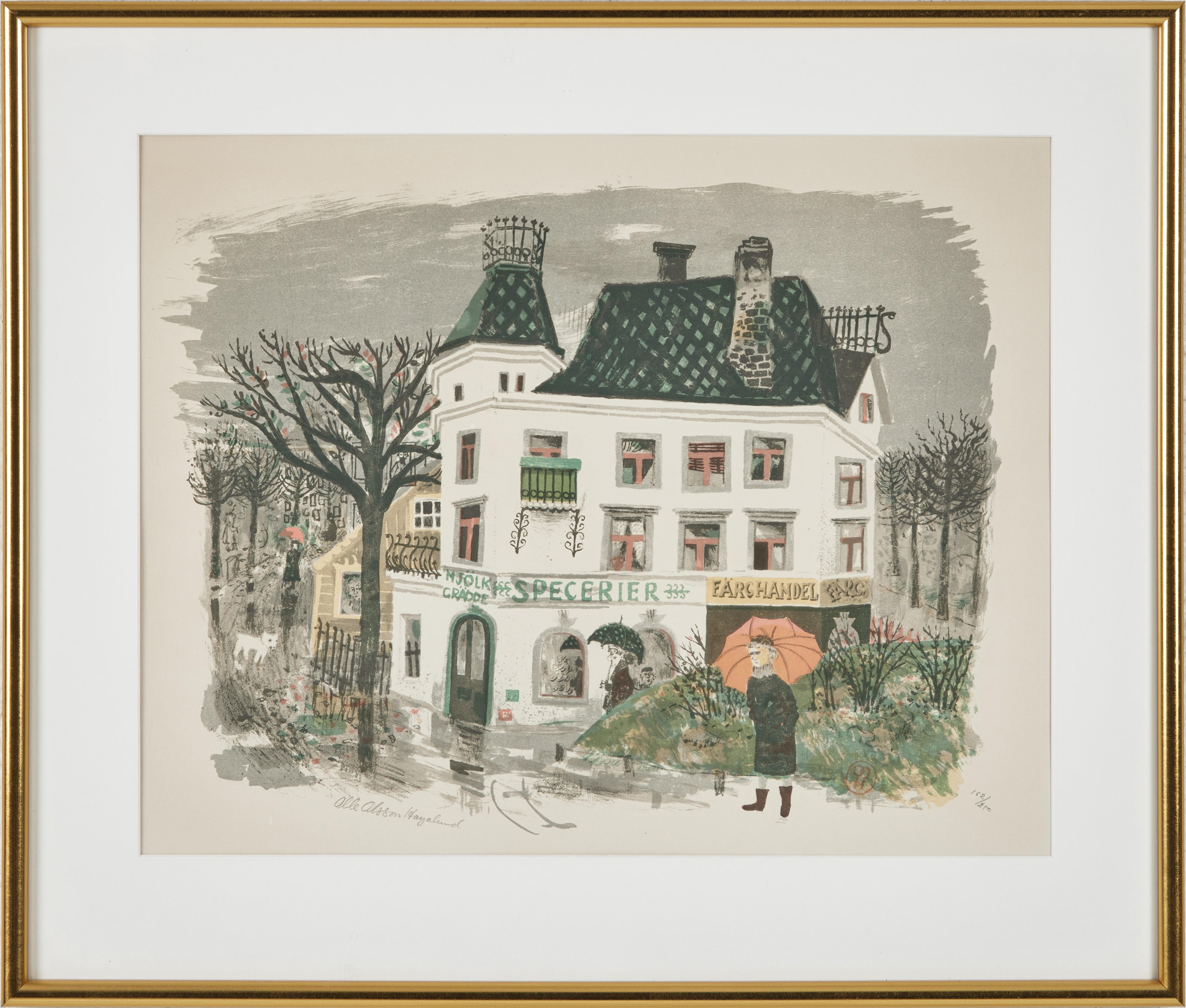 OLLE  OLSSON-HAGALUND. Hagalundsgata, färglitografi, signerad Olle Olsson Hagalund, numrerad 162/250.