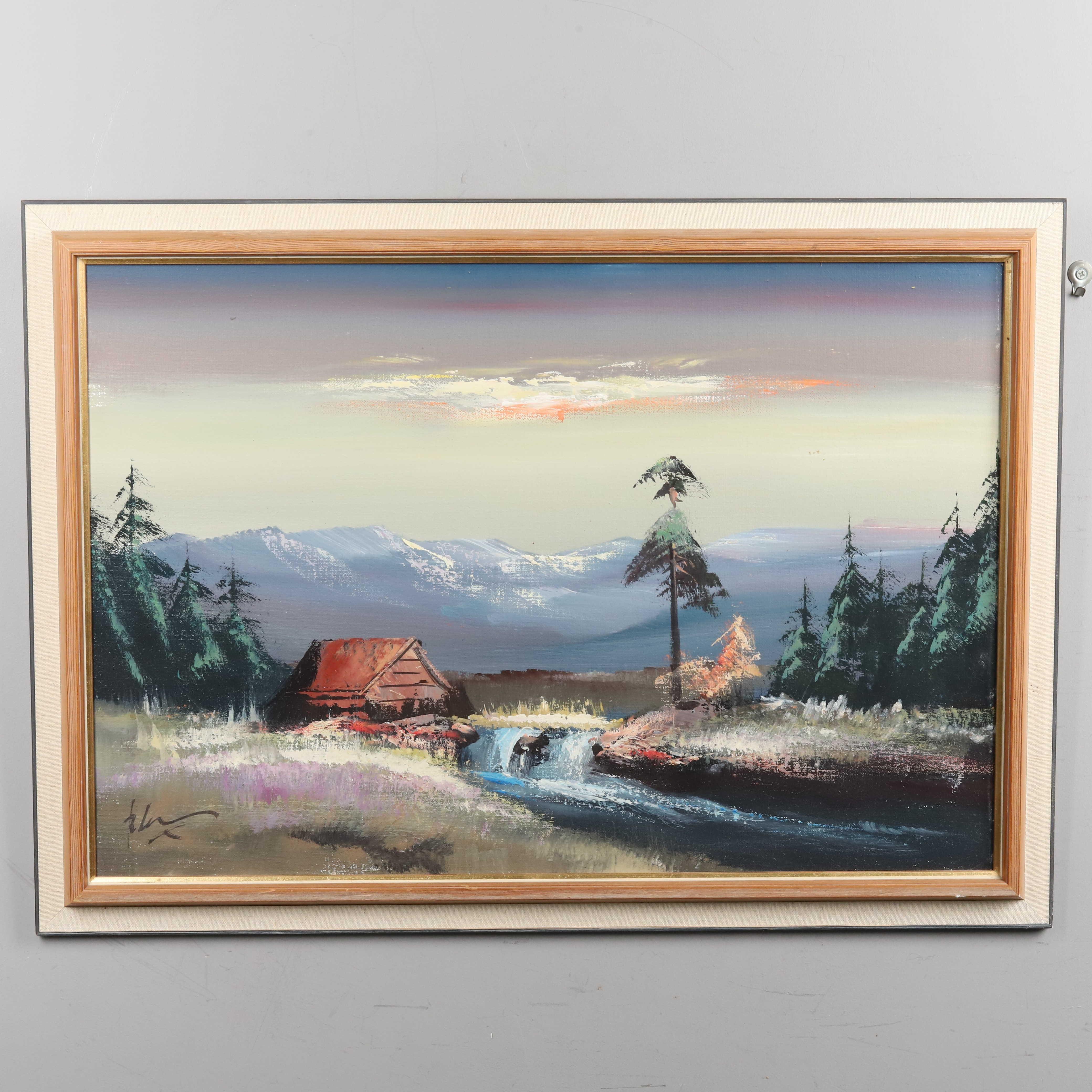 R LENNARTSSON. OLJA PÅ DUK, "Fjällfors", signerad.