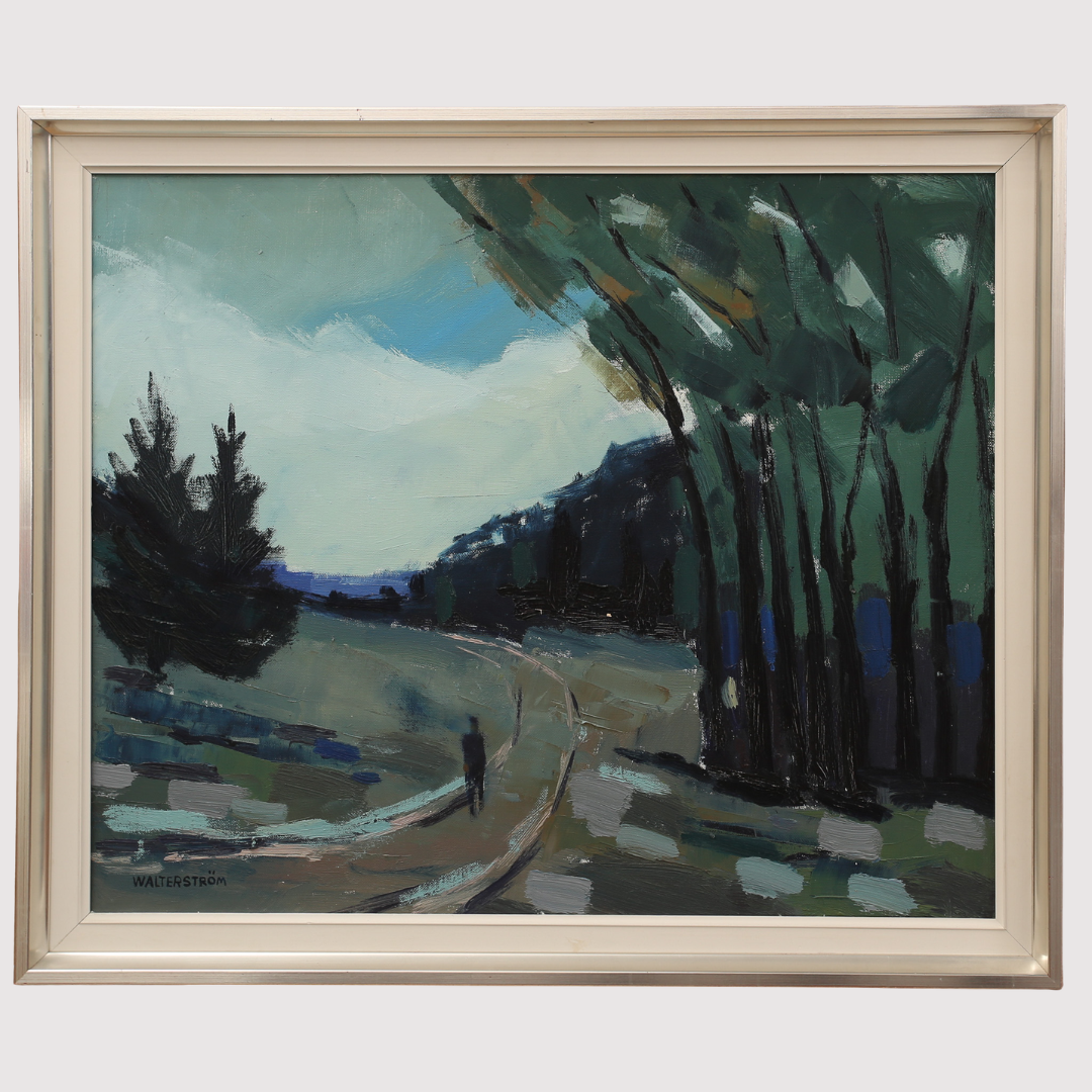 DAN WALTERSTRÖM. Olja på duk, skogspromenad, signerad Walterström.