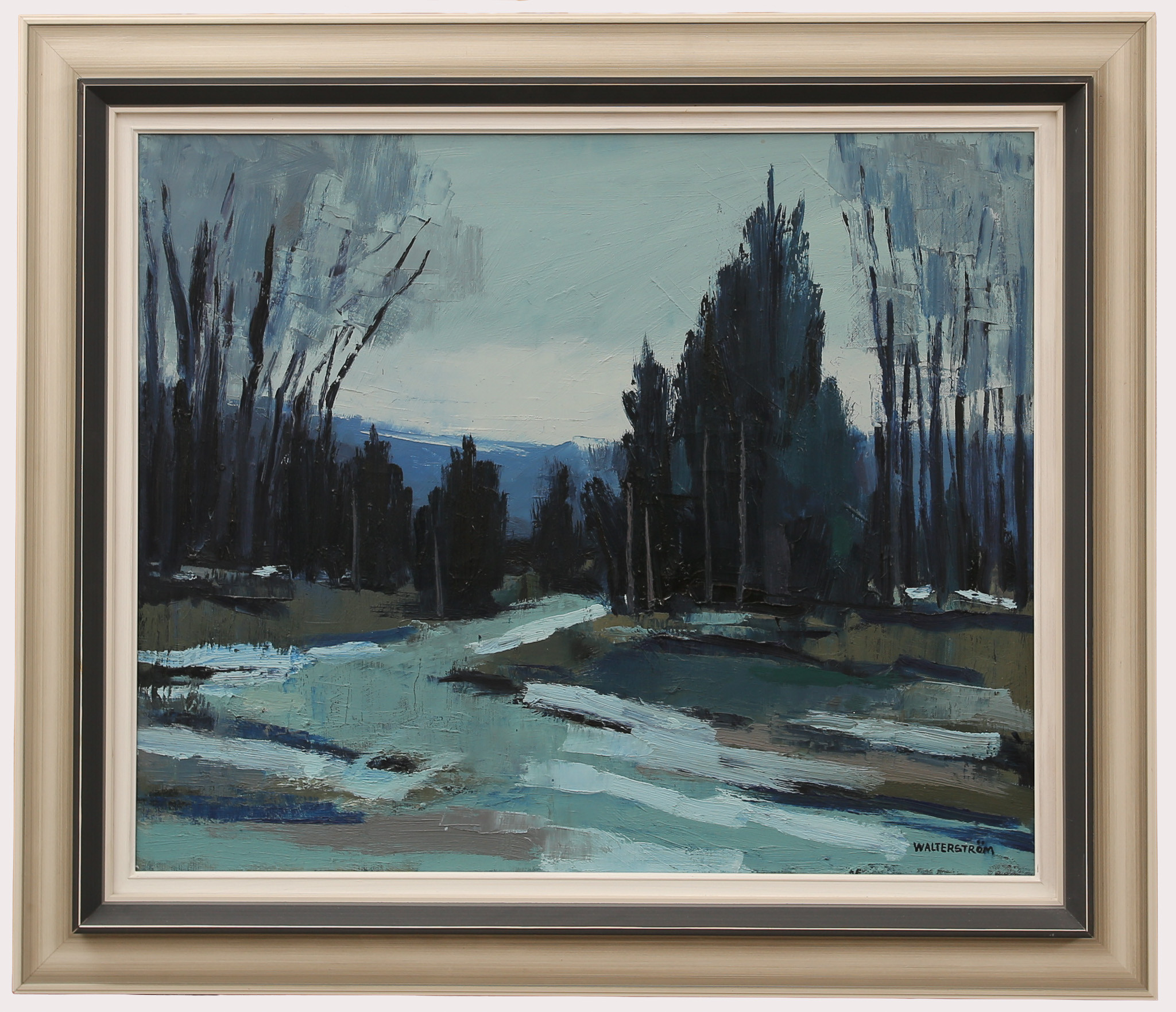 INGVAR WALTERSTRÖM. Olja på duk, skogsväg, signerad Walterström.