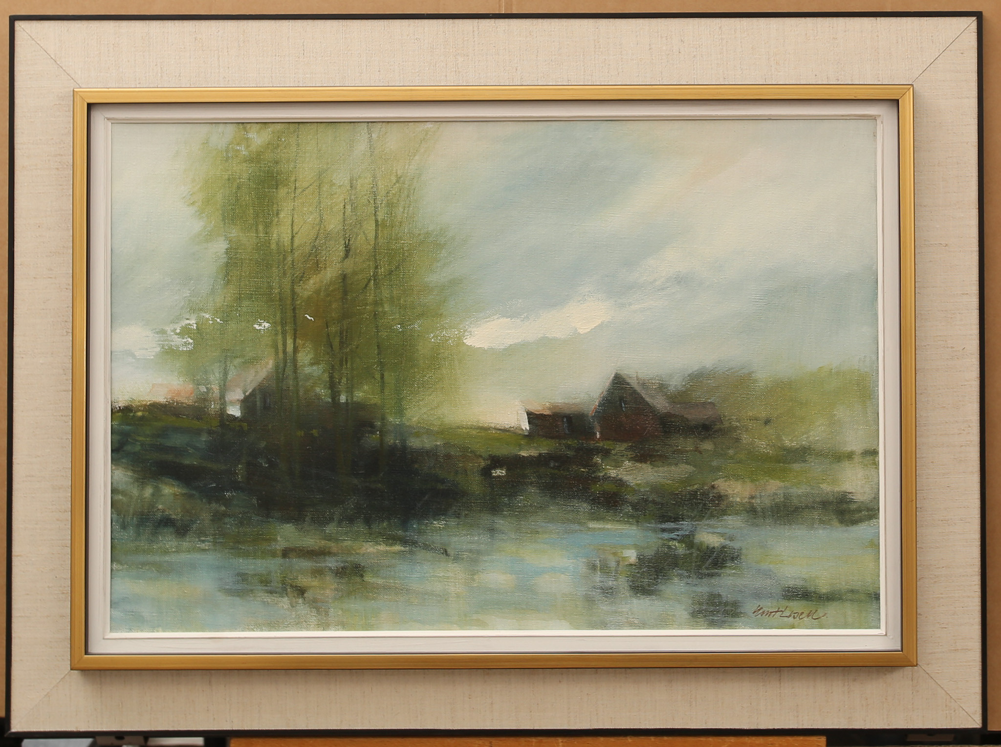 KURT  LOSELL. Olja på duk, skogsgård, signerad.