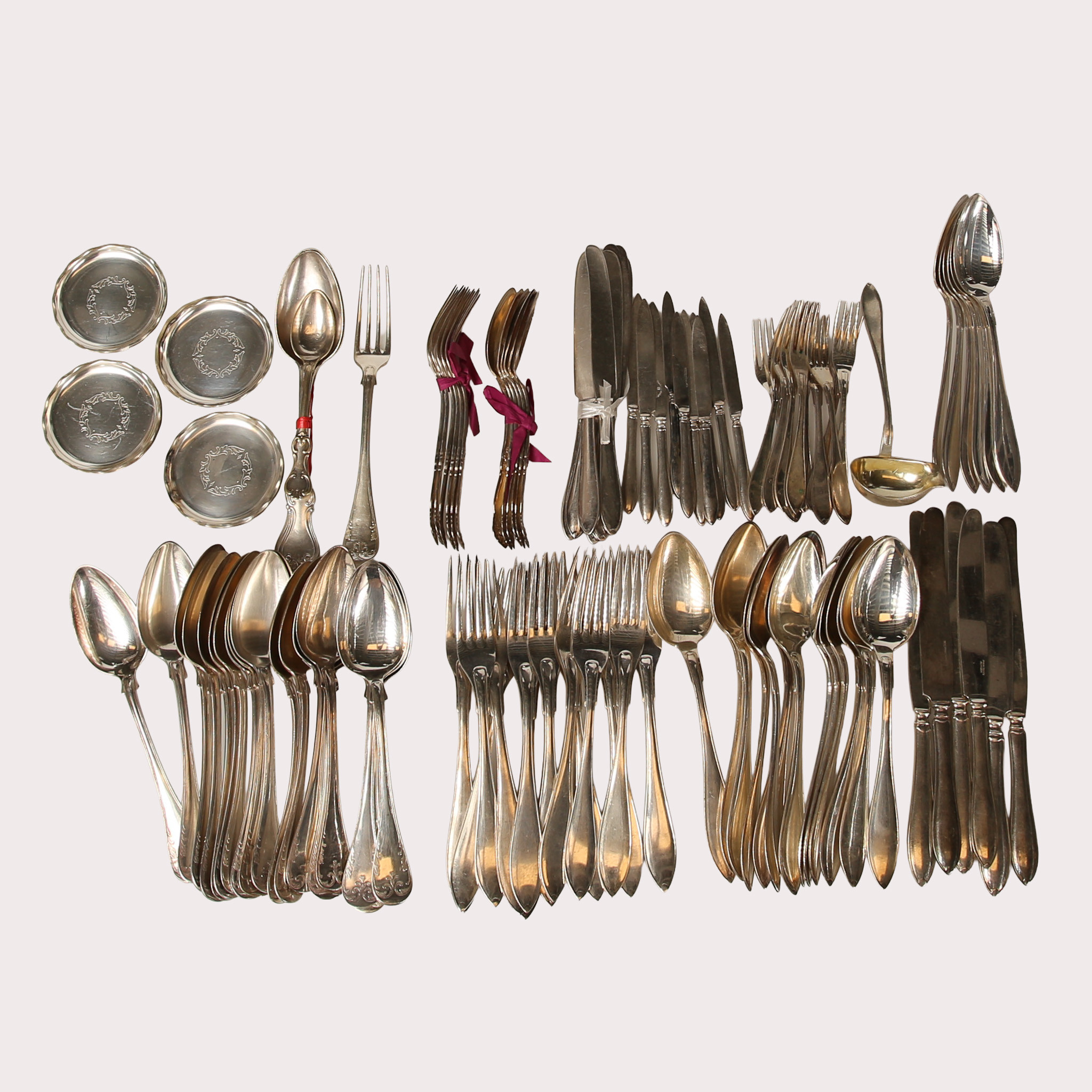 PARTI BESTICK, nysilver, olika modeller, merparten Svensk Spets.