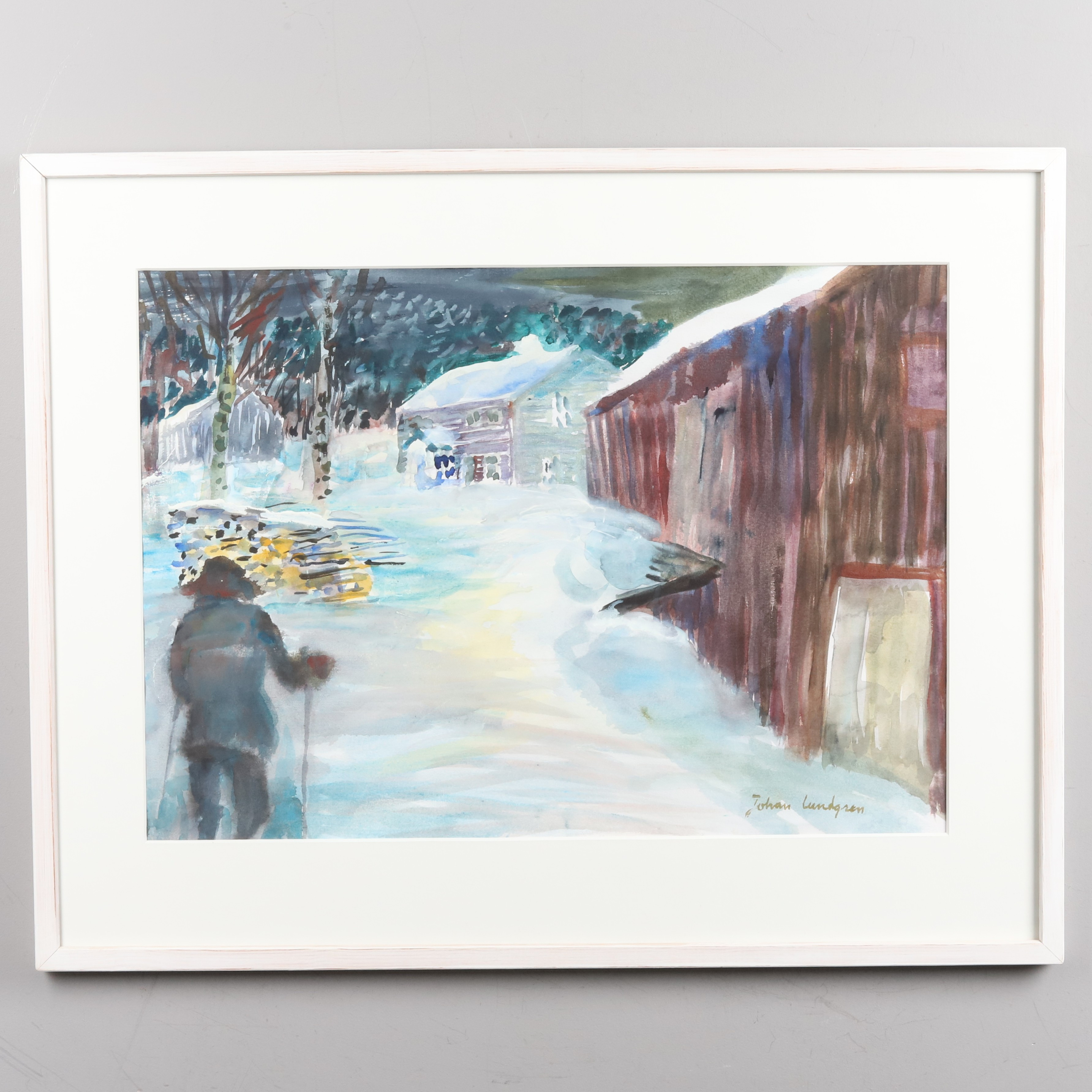 JOHAN LUNDGREN. AKVARELL, "Skrider framåt", signerad.