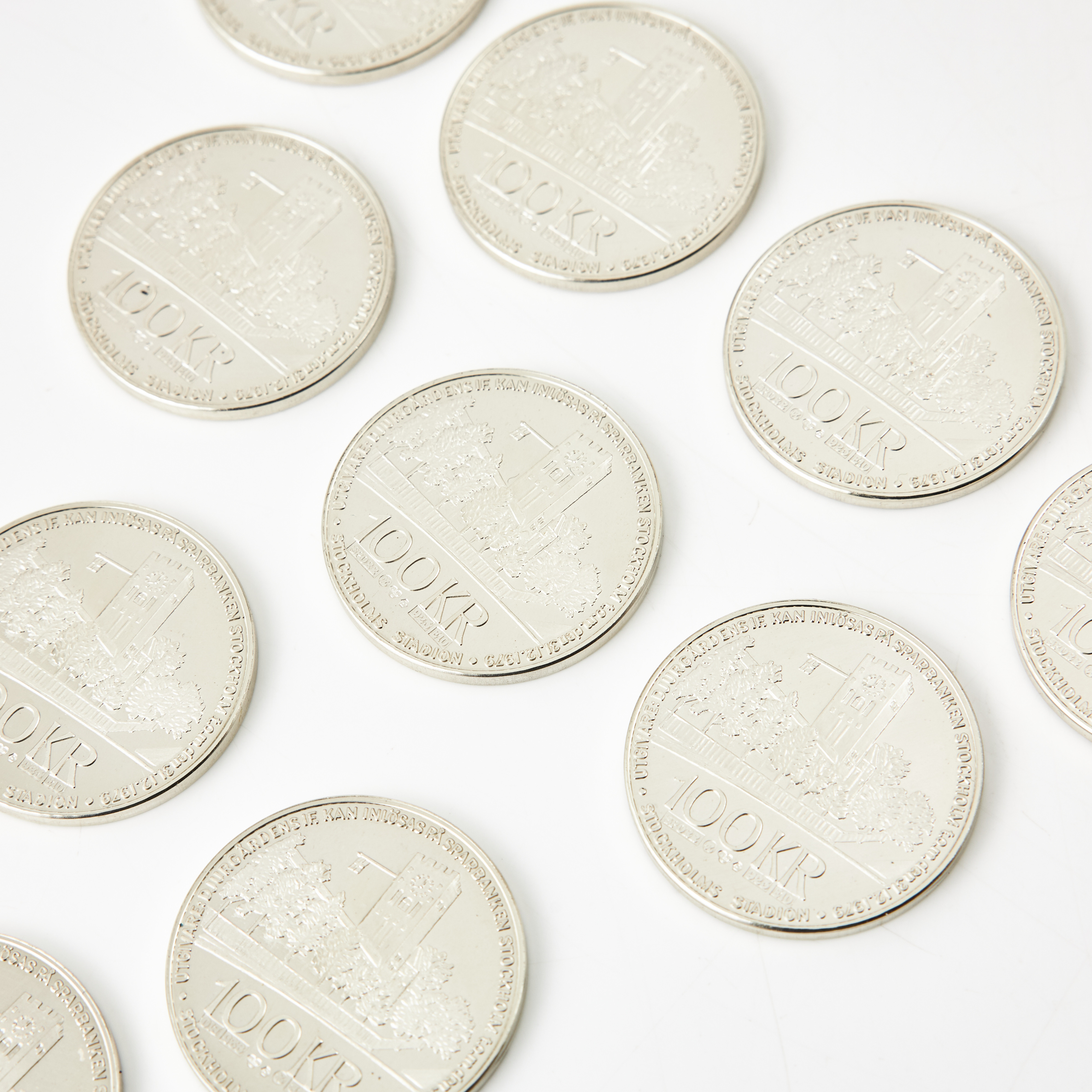 LOKALMYNT, 10 st., sterlingsilver, valör 100 kr, motiv med Stockholms Stadshus, Sporrong, 1979.