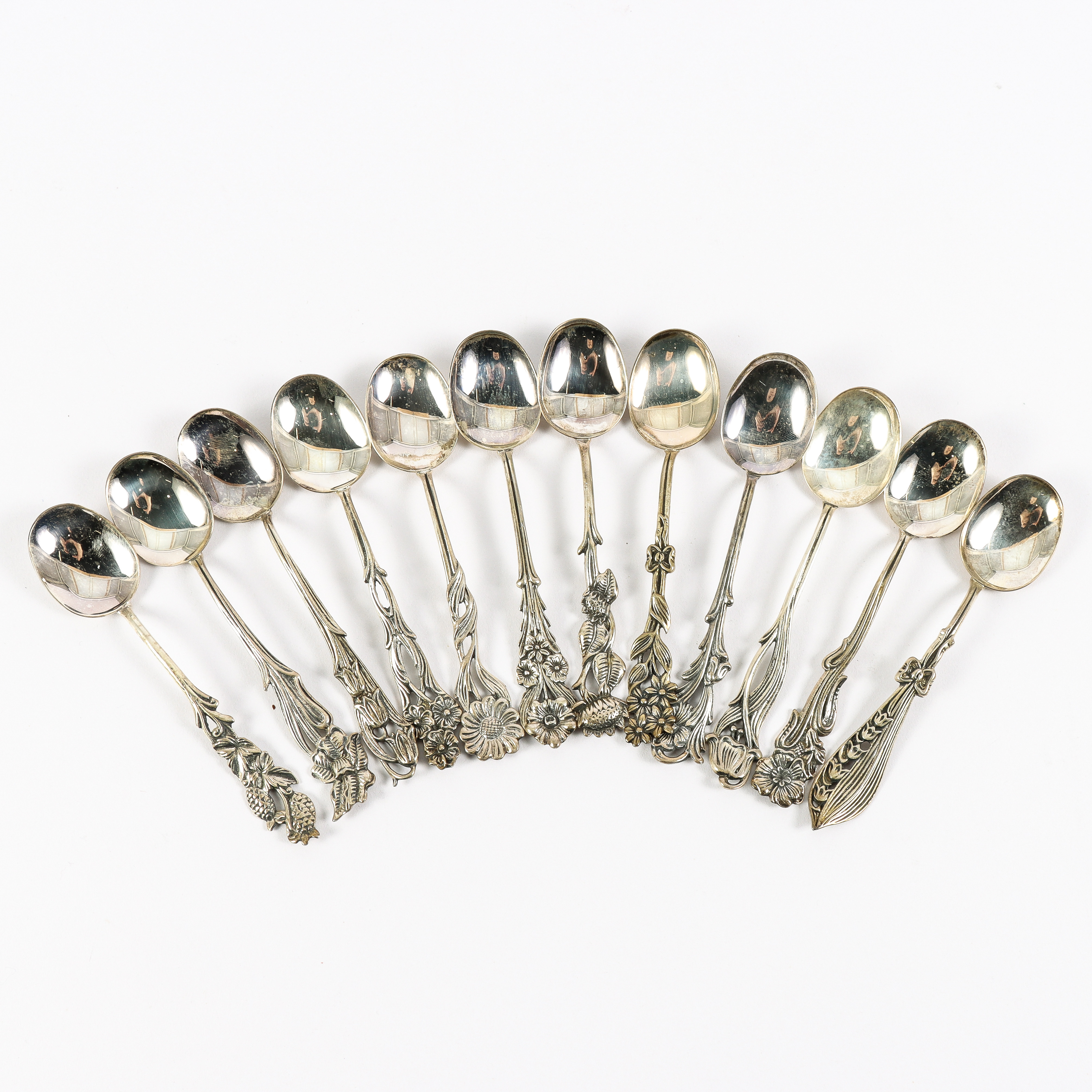 KAFFESKEDAR 12 stycken, silver, Svensk Flora.