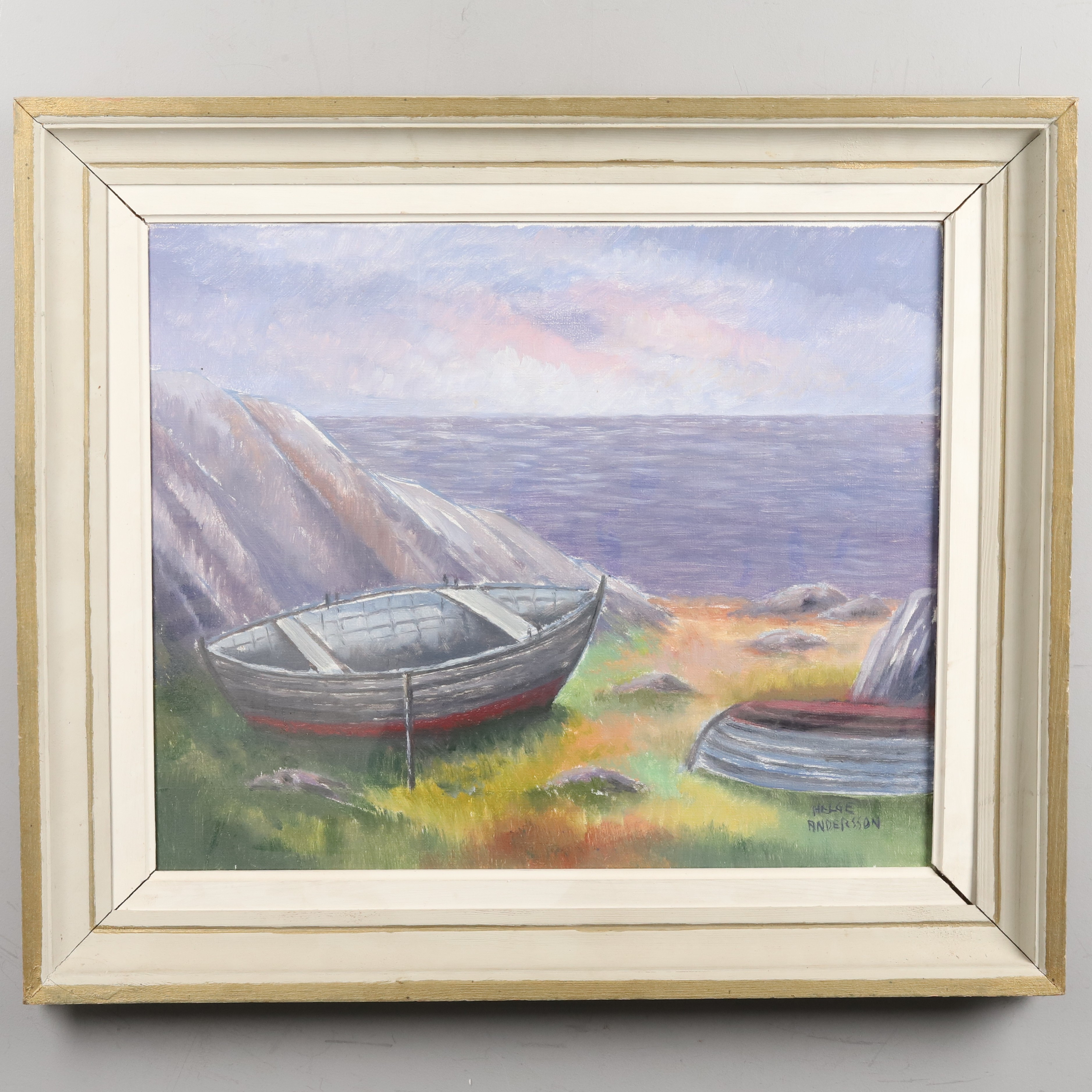 HELGE ANDERSSON. OLJA PÅ DUK, kustmotiv, "uppdragen eka", signerad.