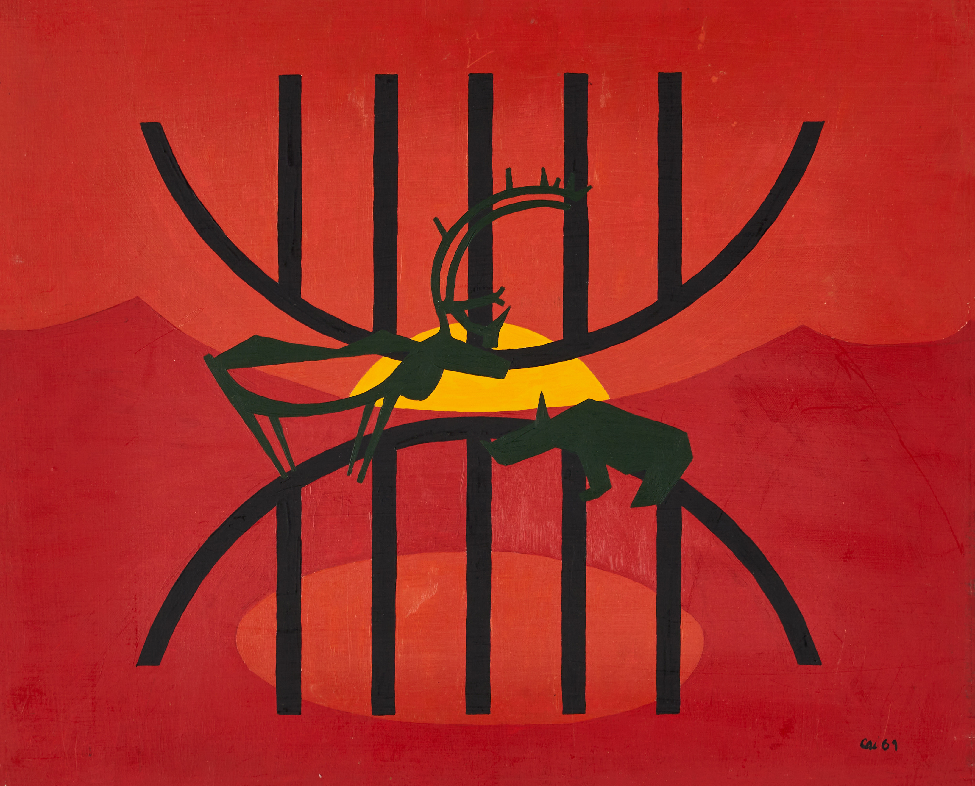 CAI POULSEN (1920 - 1997). Ren i aftonrodnad, signerad och daterad Cai 69, olja på pannå.