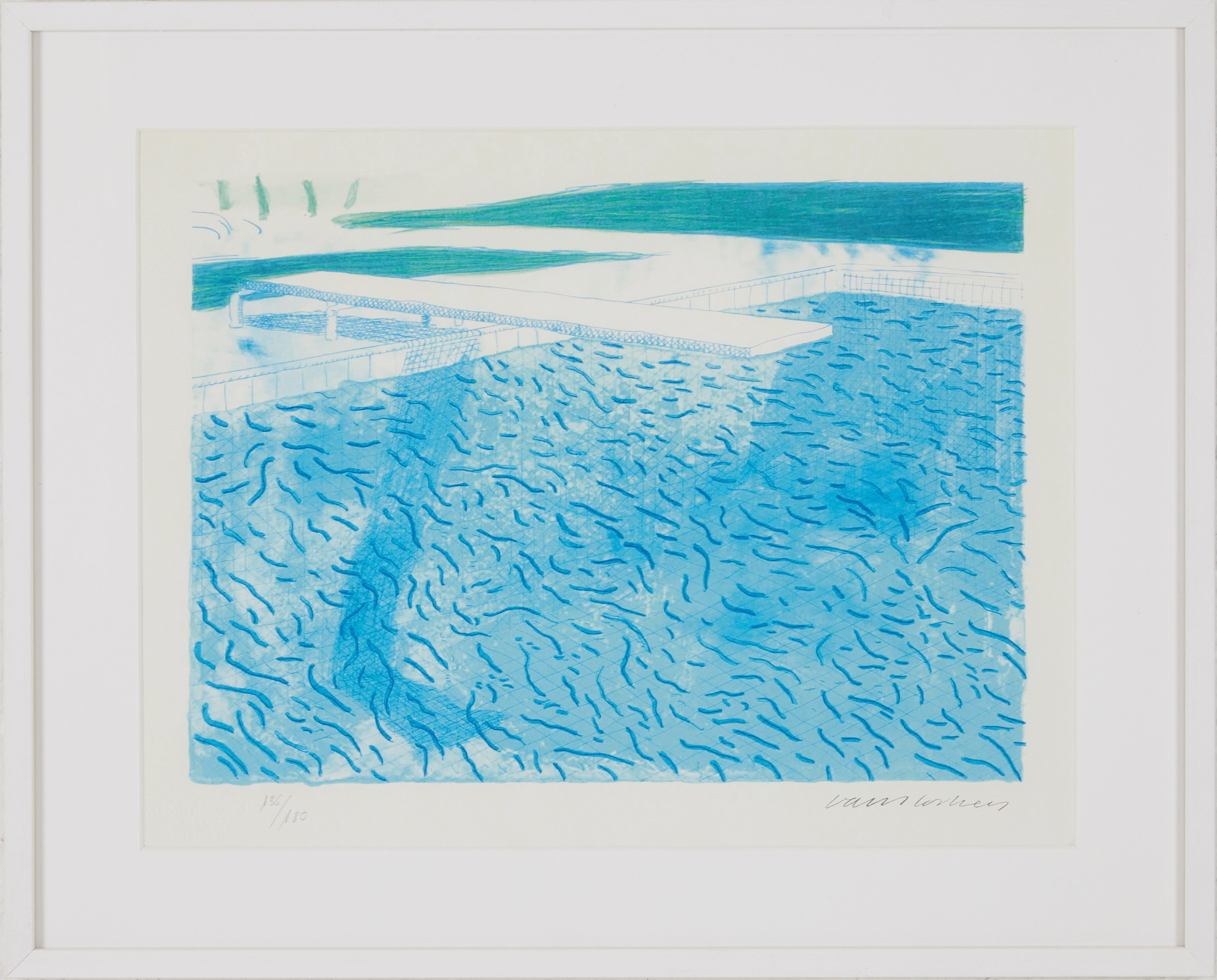 DAVID HOCKNEY. Efter, "Lithograph of water made of thick and thin lines and two light blue washes", färgserigrafi.