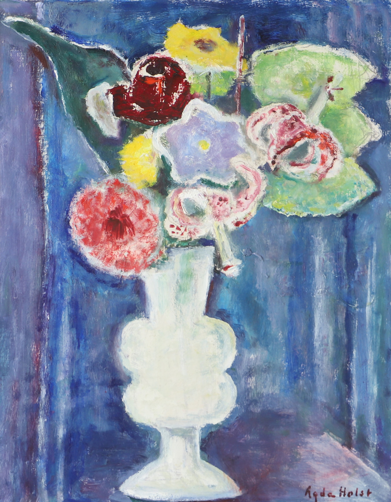 AGDA HOLST. Blomsterstilleben, olja på pannå, signerad.