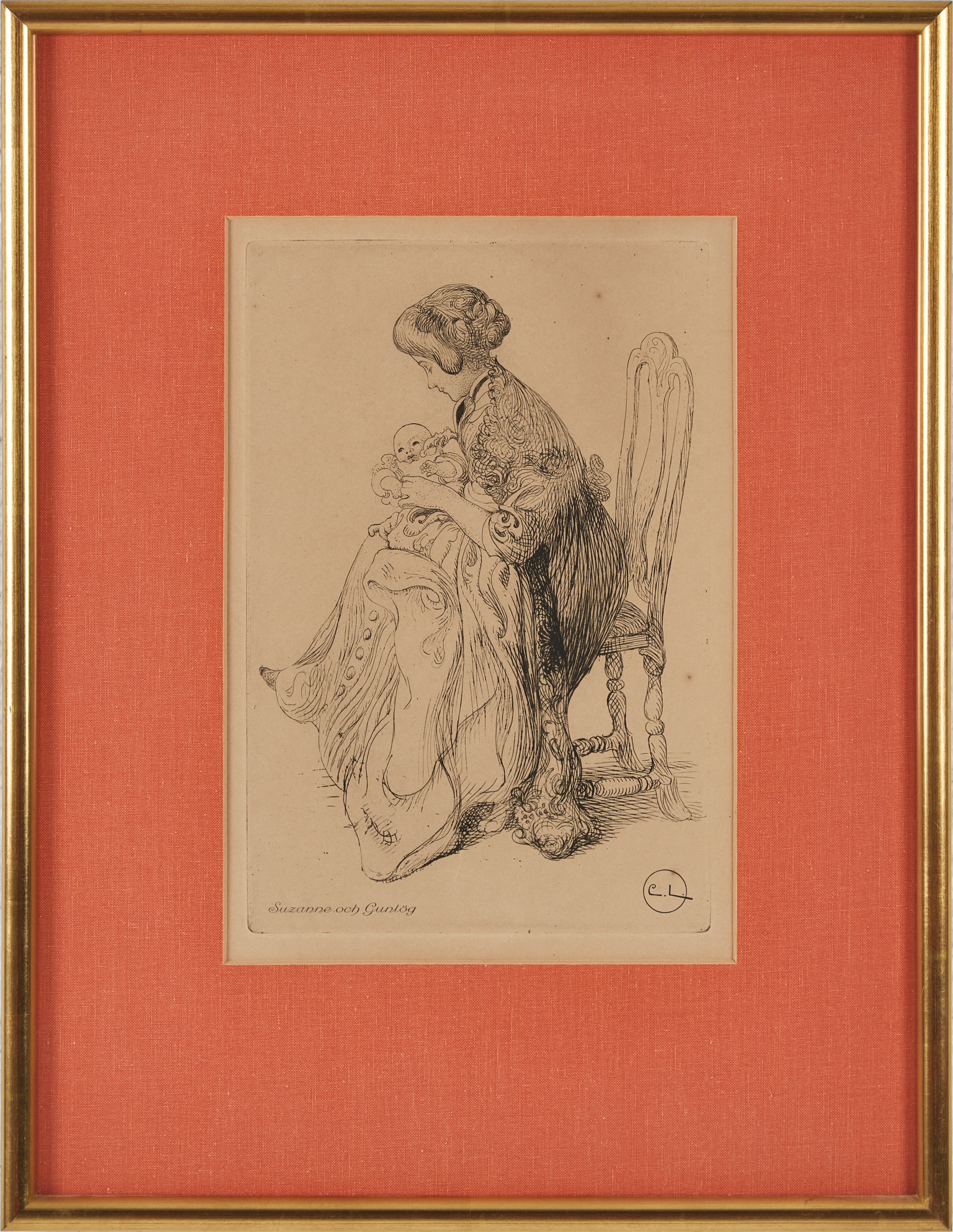 CARL LARSSON. efter, "Suzanne och Gunlög" , etsning, signerad i plåten.