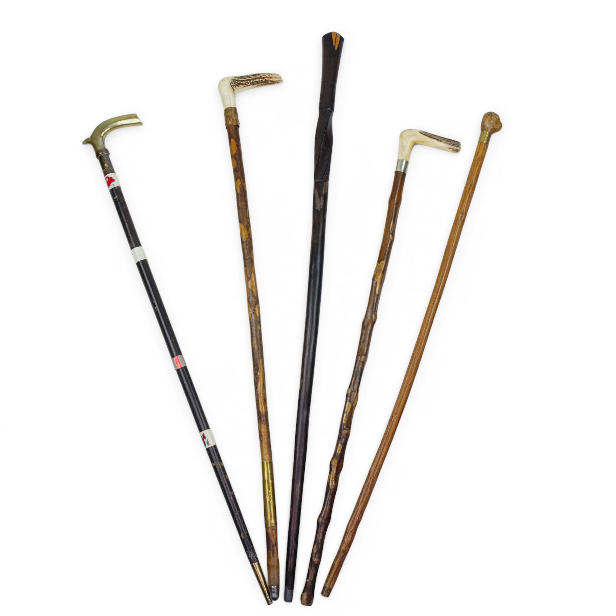 KÄPPAR, 5 st, varav två med krycka av ben, 1900-tal.