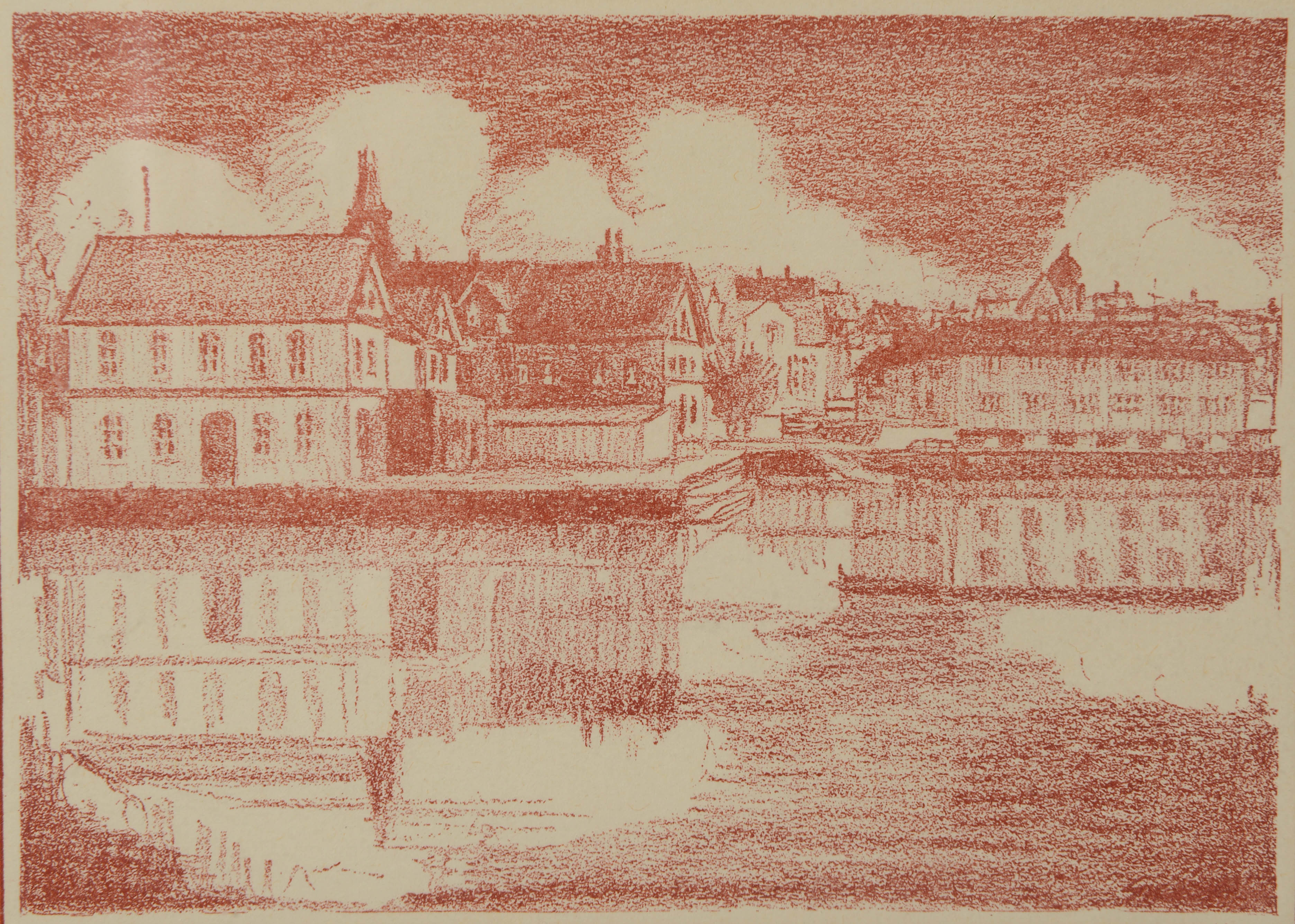 OKÄND KONSTNÄR. Stadsmotiv, litografi.