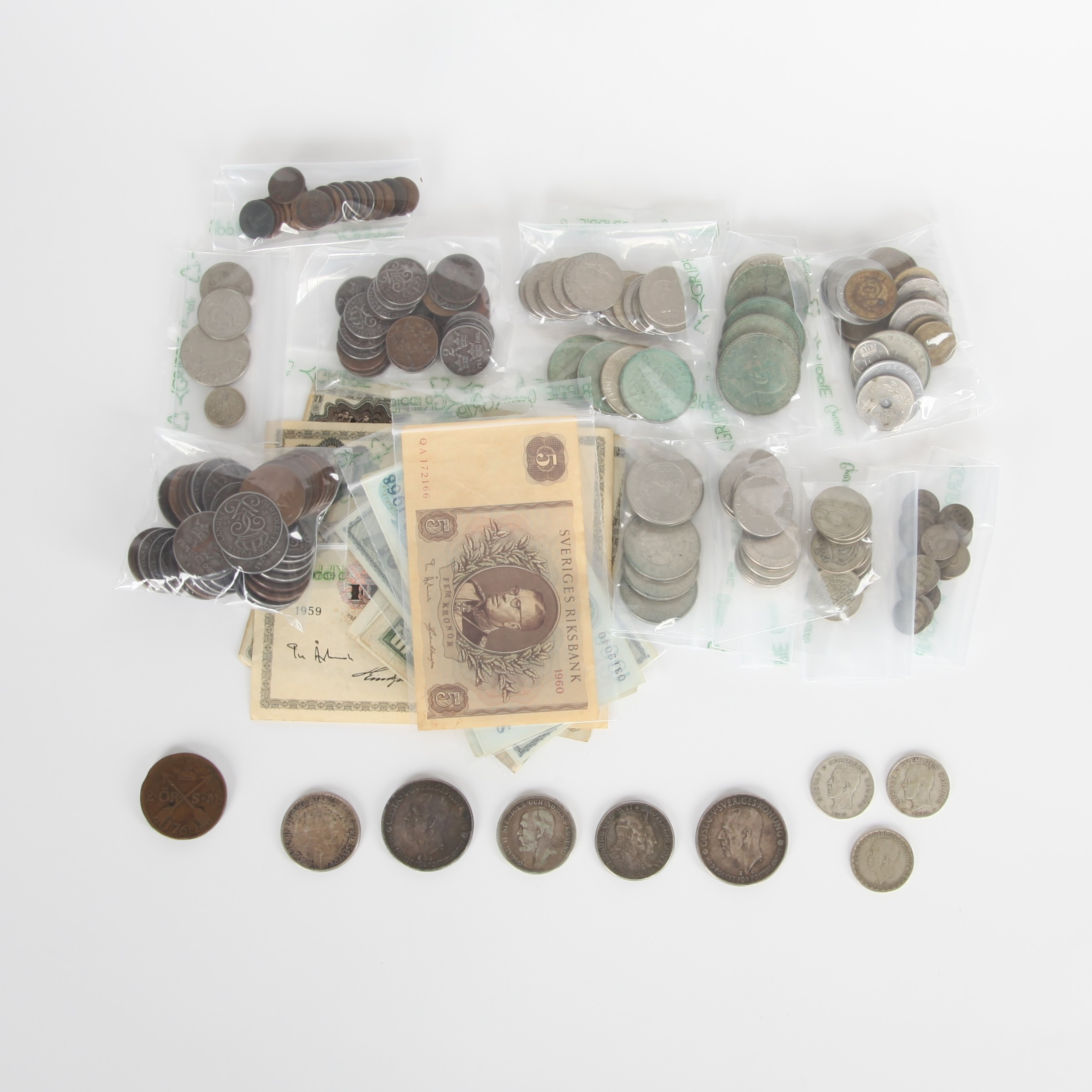 MYNT- och SEDELSAMLING, mestadels Sverige 1900-tal.