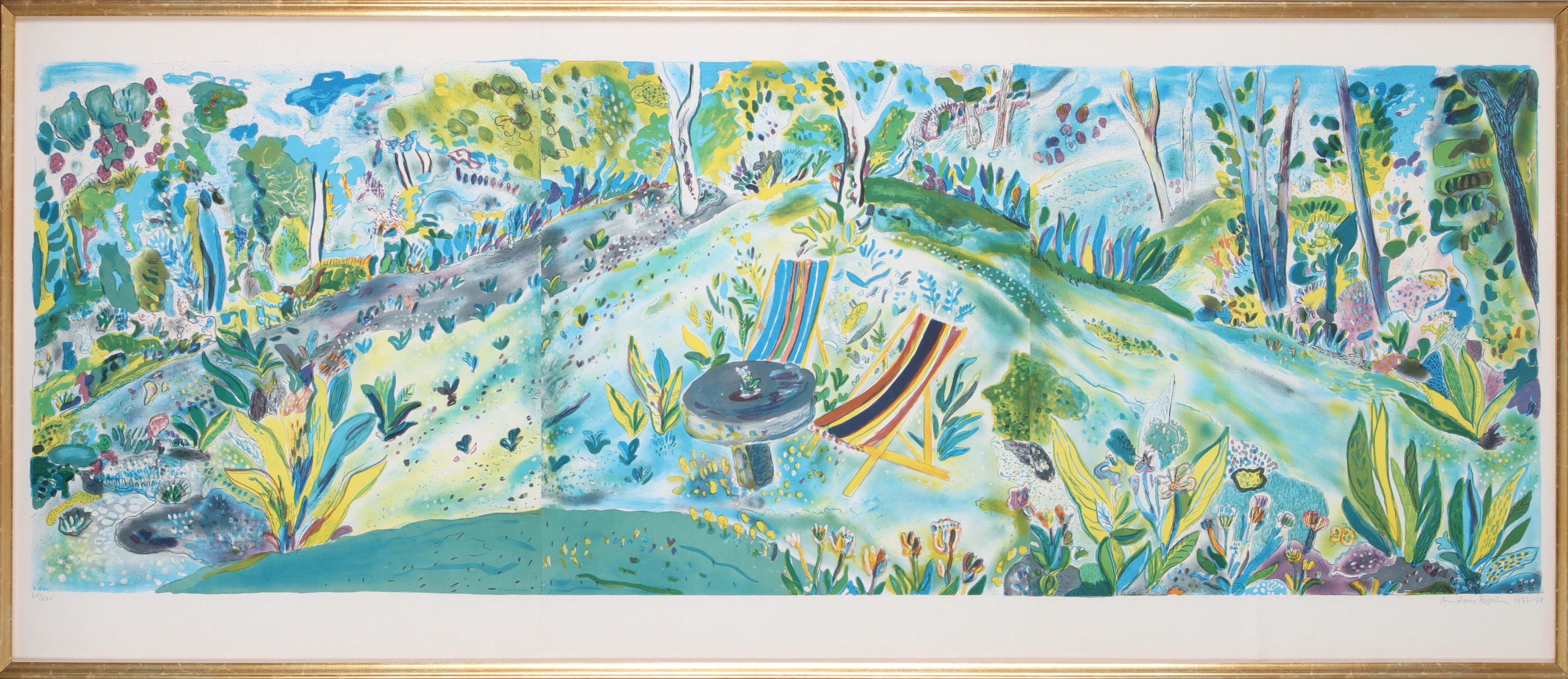 ANDERS FOGELIN. "Barcelona", triptyk, färglitografi, signerad och numrerad 60/225.