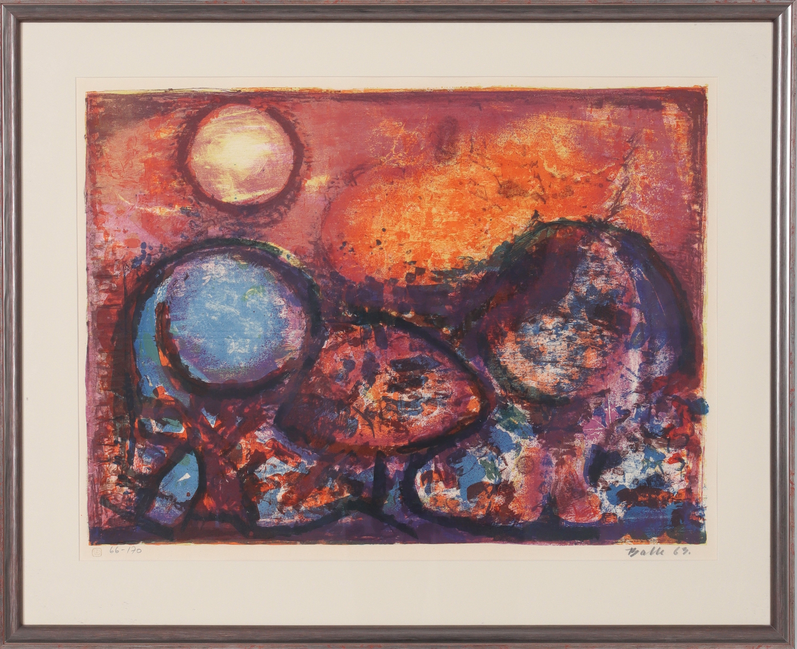 MOGENS BALLE. Komposition, litografi, signerad och numrerad 66/170, daterad 63.