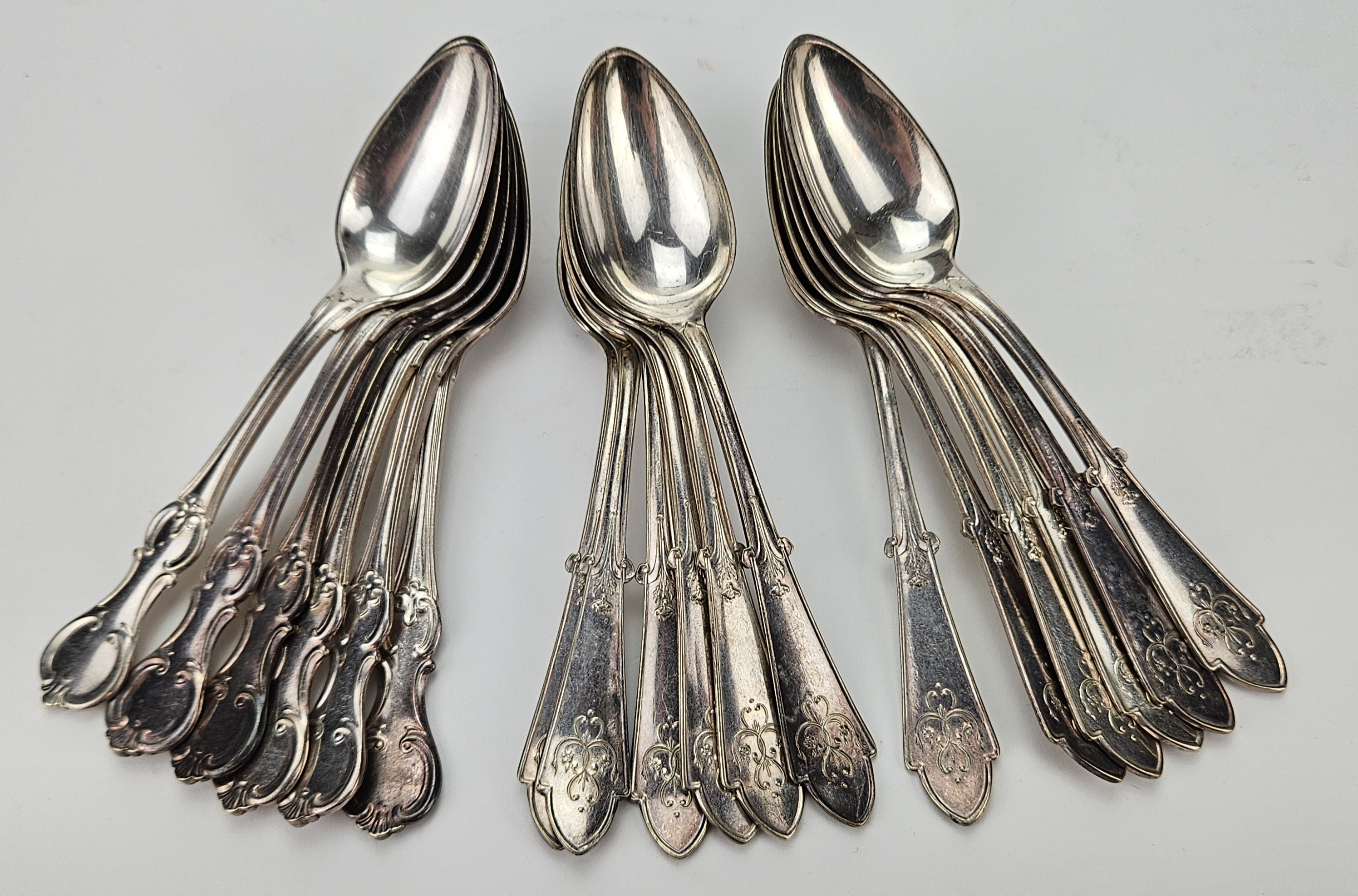 DESSERTSKEDAR, 12+6 st, nysilver, 1900-tal.