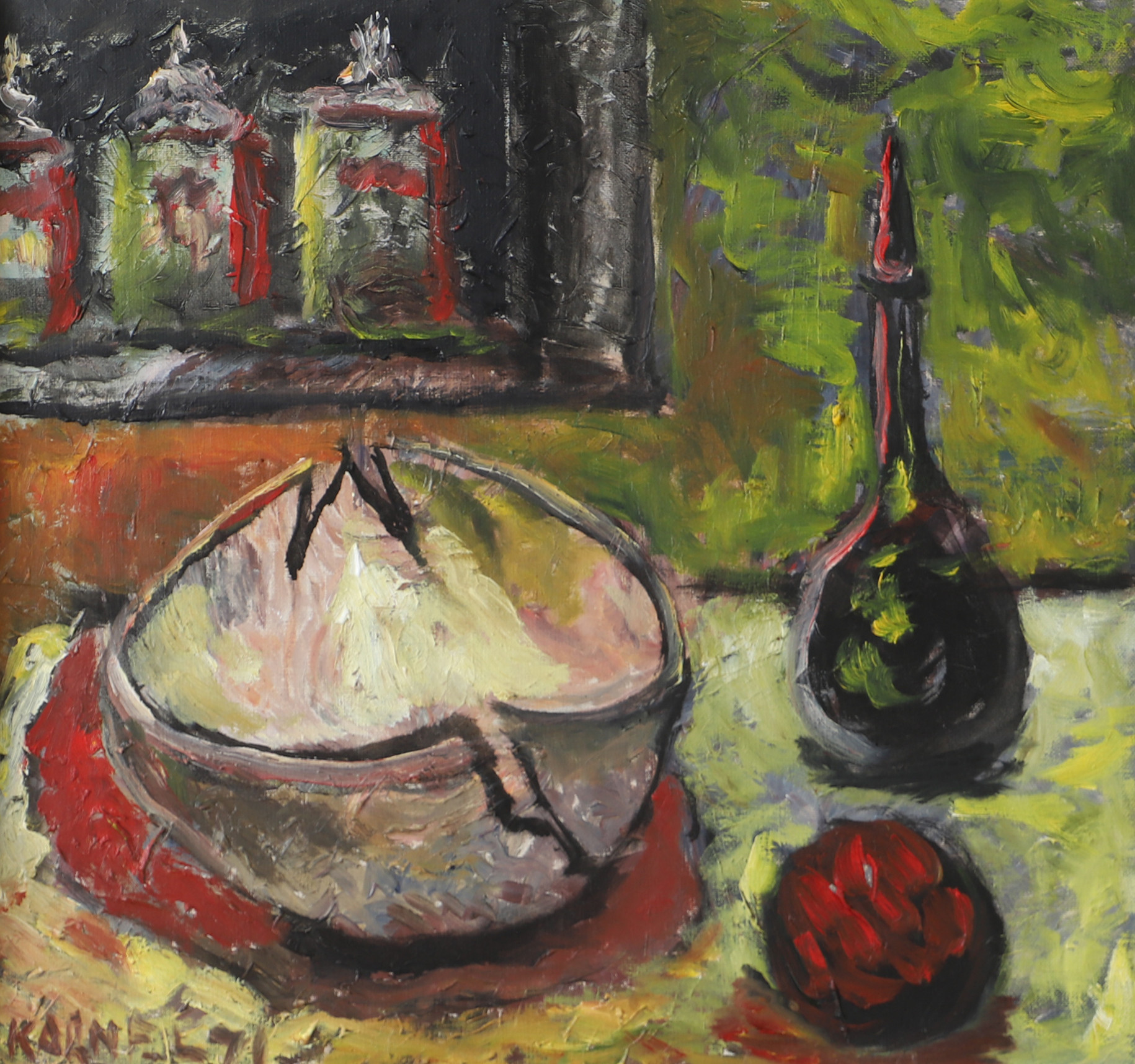 OIDENTIFIERAD KONSTNÄR. Stilleben, olja på duk, otydligt signerad.