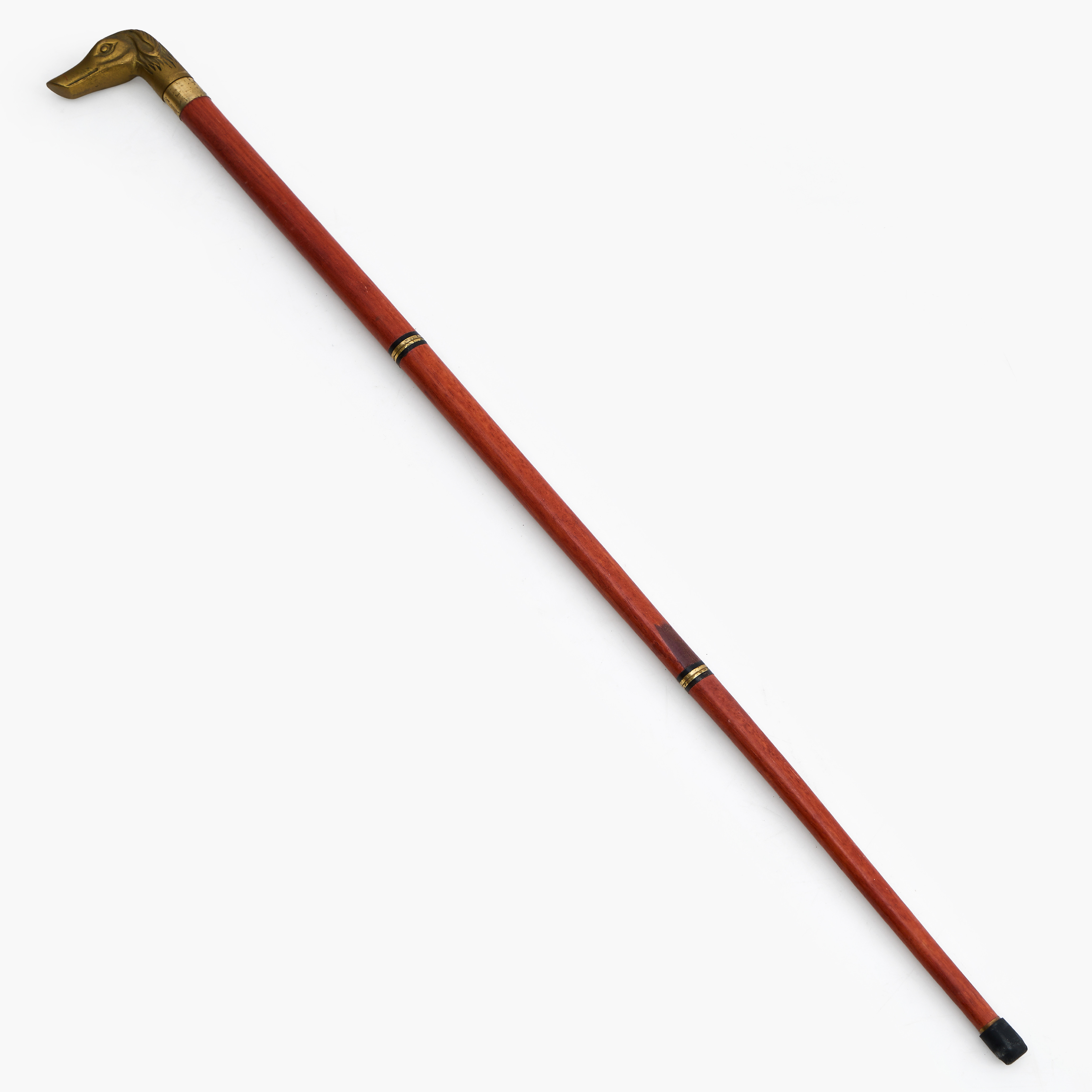 JAKTKÄPP, med plunta i skaft, mässingsgrepp i form av hundhuvud, 1900-tal.