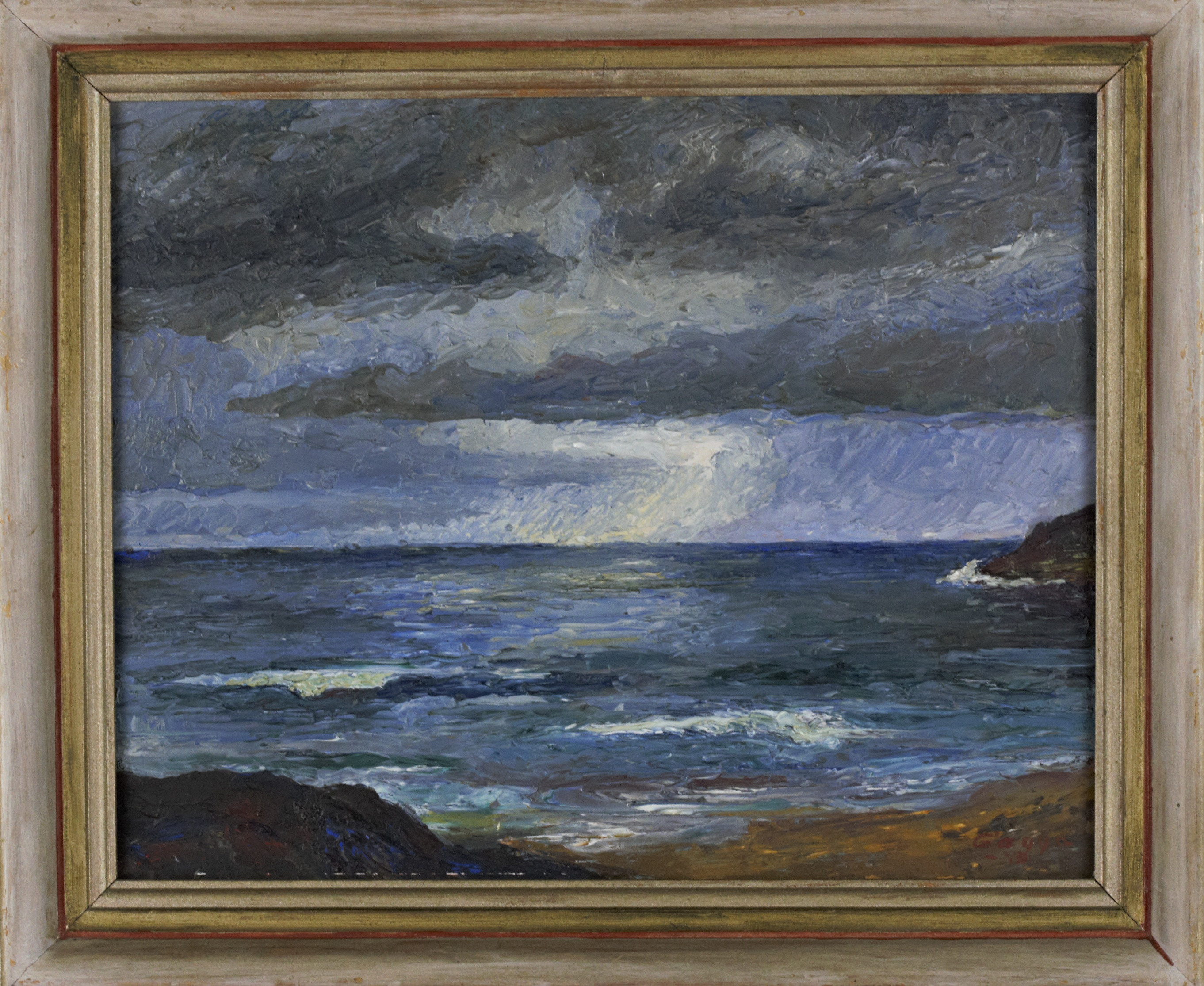 CLAES GAVELIUS. Olja på pannå, "Havet - novemberdag", signerad a tergo.