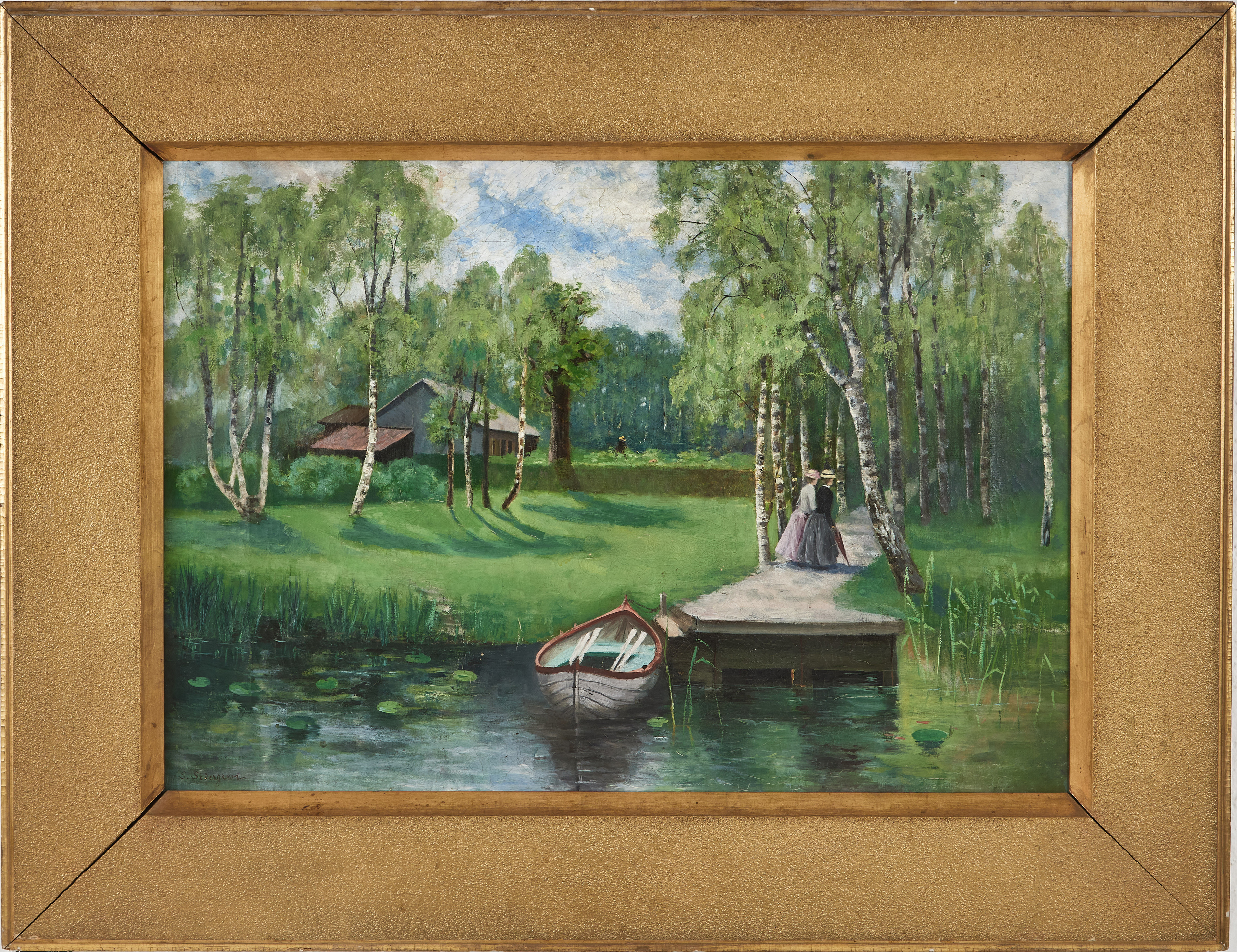 SOPHIA SÖDERGREN (1847-1923) Sommaridyll med flanerande damer., oljemålning på duk, signerad S. Södergren.