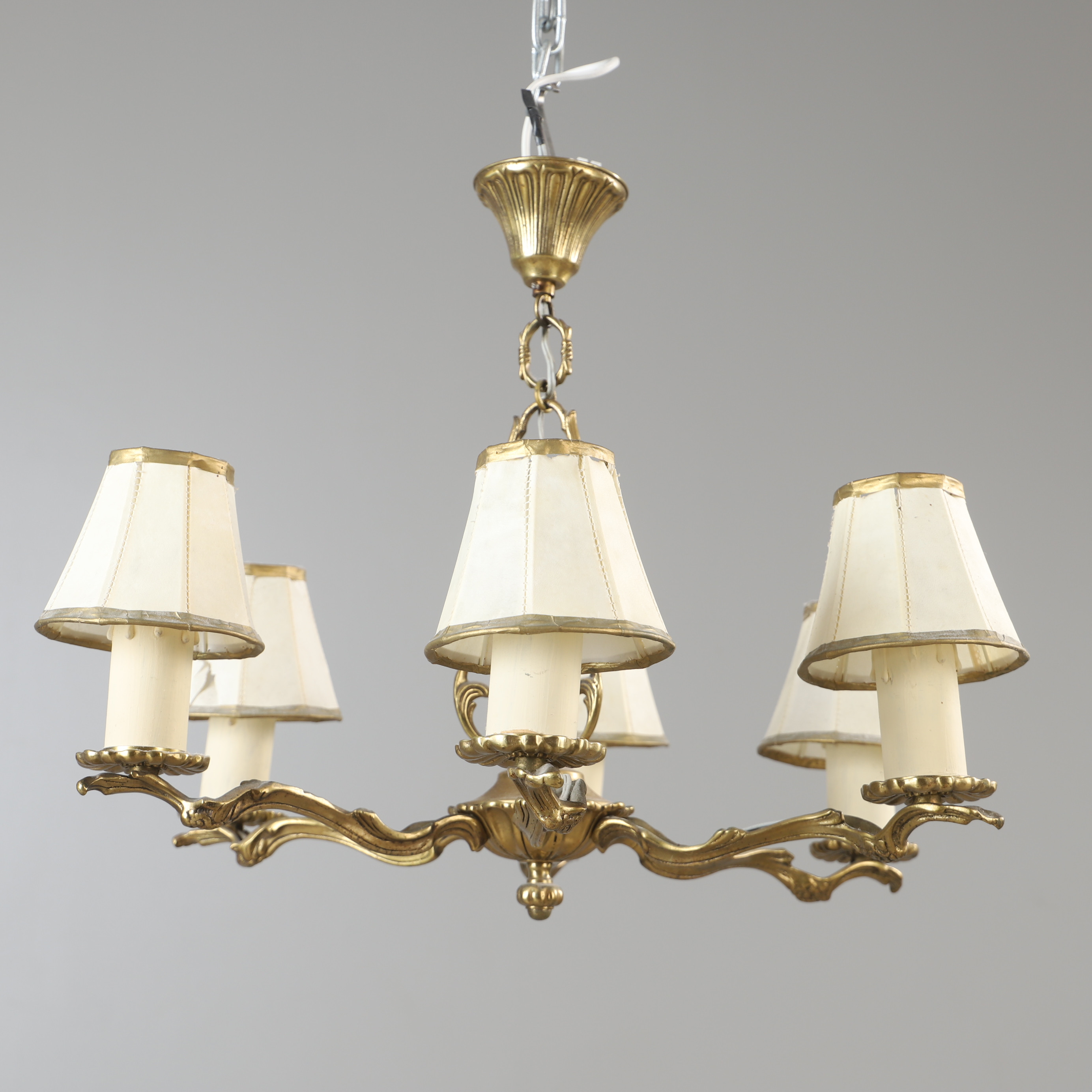 TAKLAMPA, 6-armad, mässing, 1900-talets första hälft.