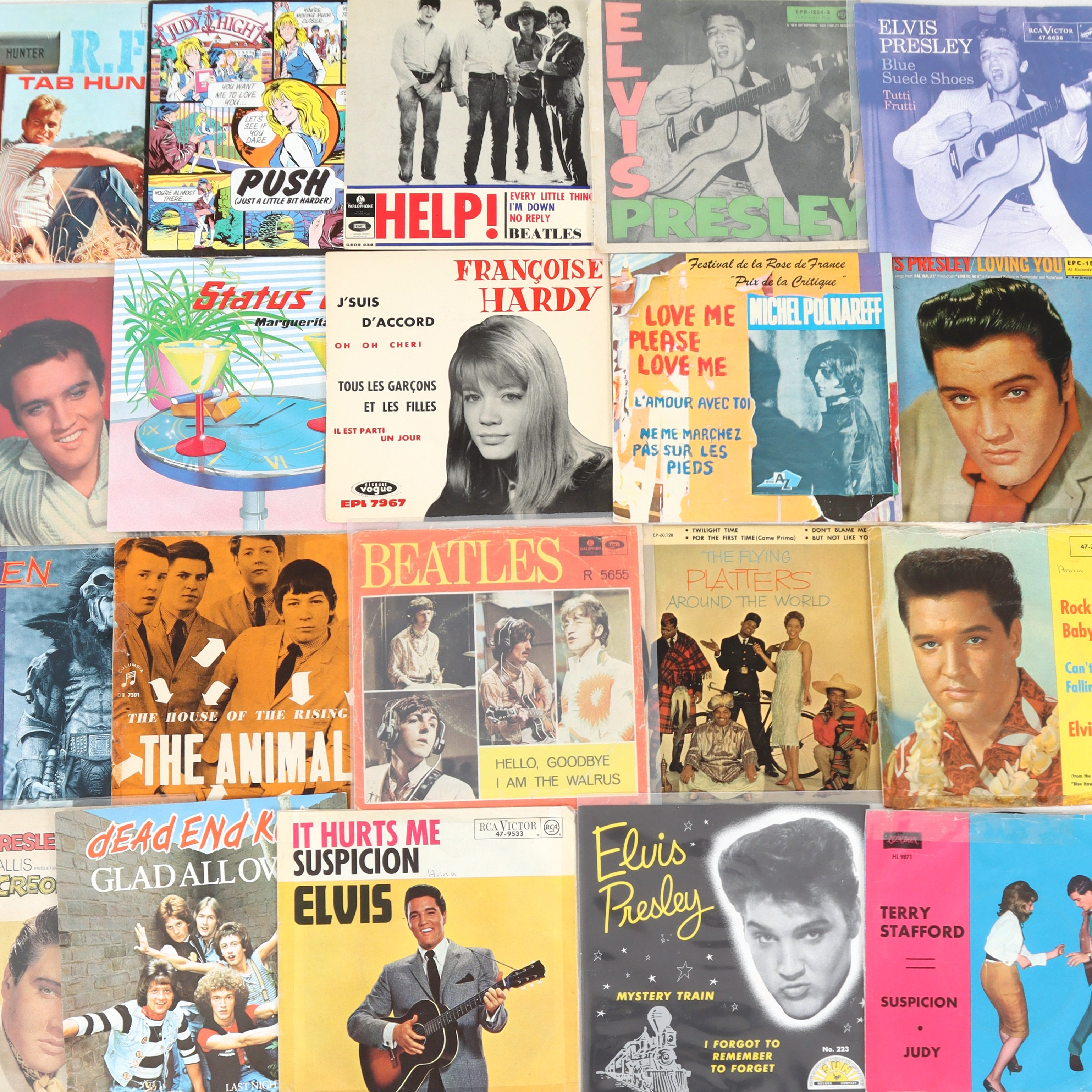 VINYLSKIVOR, ca 200 st, Ep & Singlar, Beatles, Elvis Presley, ZZ Top, Freddie Mercury, Animals, Queen, Hep Stars, mfl. 1960-80-tal.