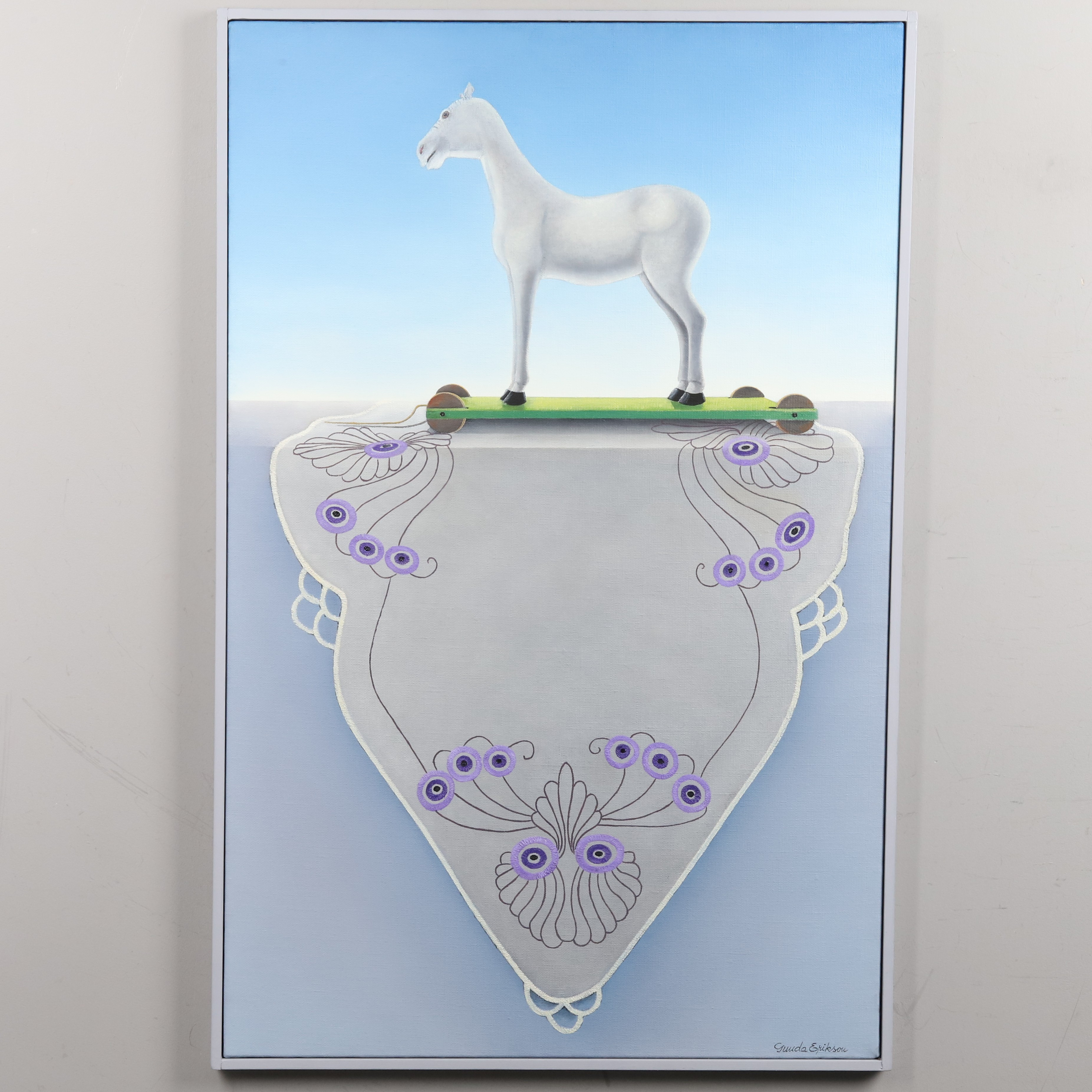 GUNDA ERIKSON. OLJA PÅ DUK, "Hjulhästen", signerad.