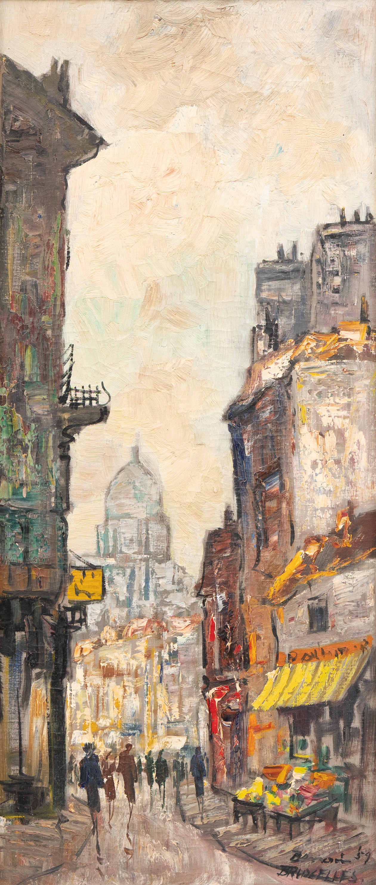 OIDENTIFIERAD KONSTNÄR. Gatubild, olja på duk, otydligt signerad.