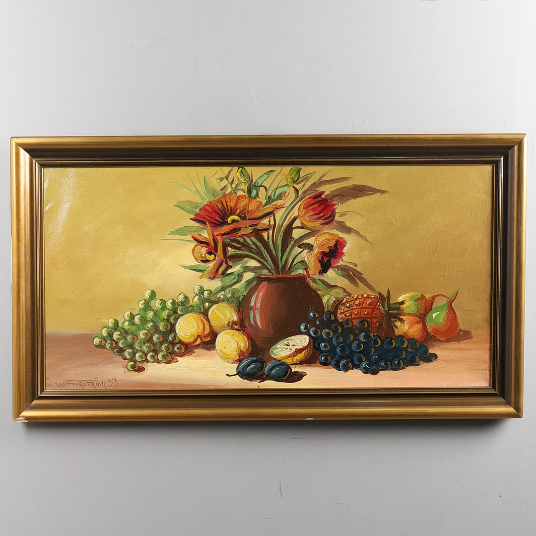 ALFRED WETTERSTRÖM (1863-1934). OLJA PÅ DUK, stilleben med frukter och blommor, signerad & daterad -33.