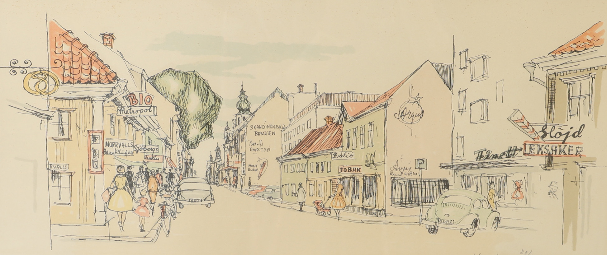 OIDENTIFIERAD KONSTNÄR. Gatumotiv, färglitografi, signerad Kandell.