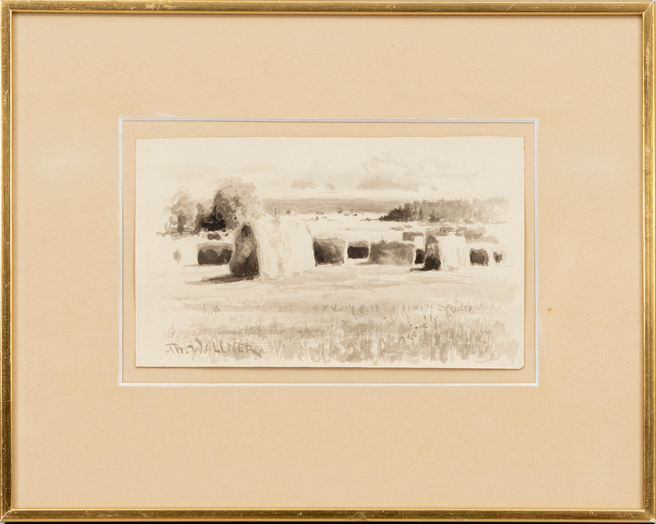 THURE WALLNER. Hö på hässjor, tusch, signerad.