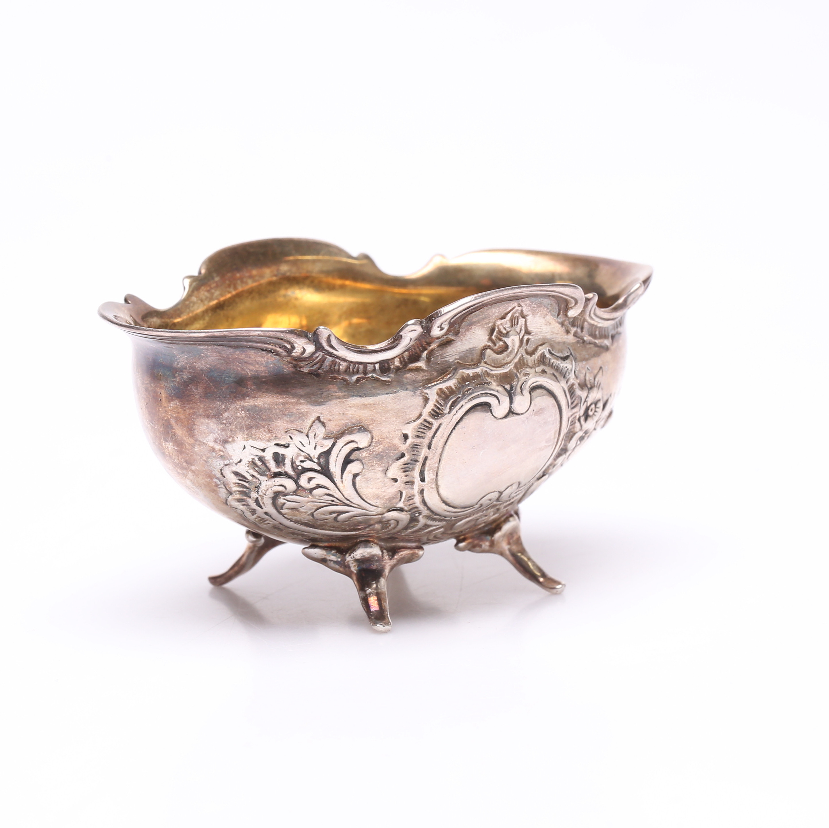 SOCKERSKÅL, silver, rokokostil, vikt ca 69 gram.