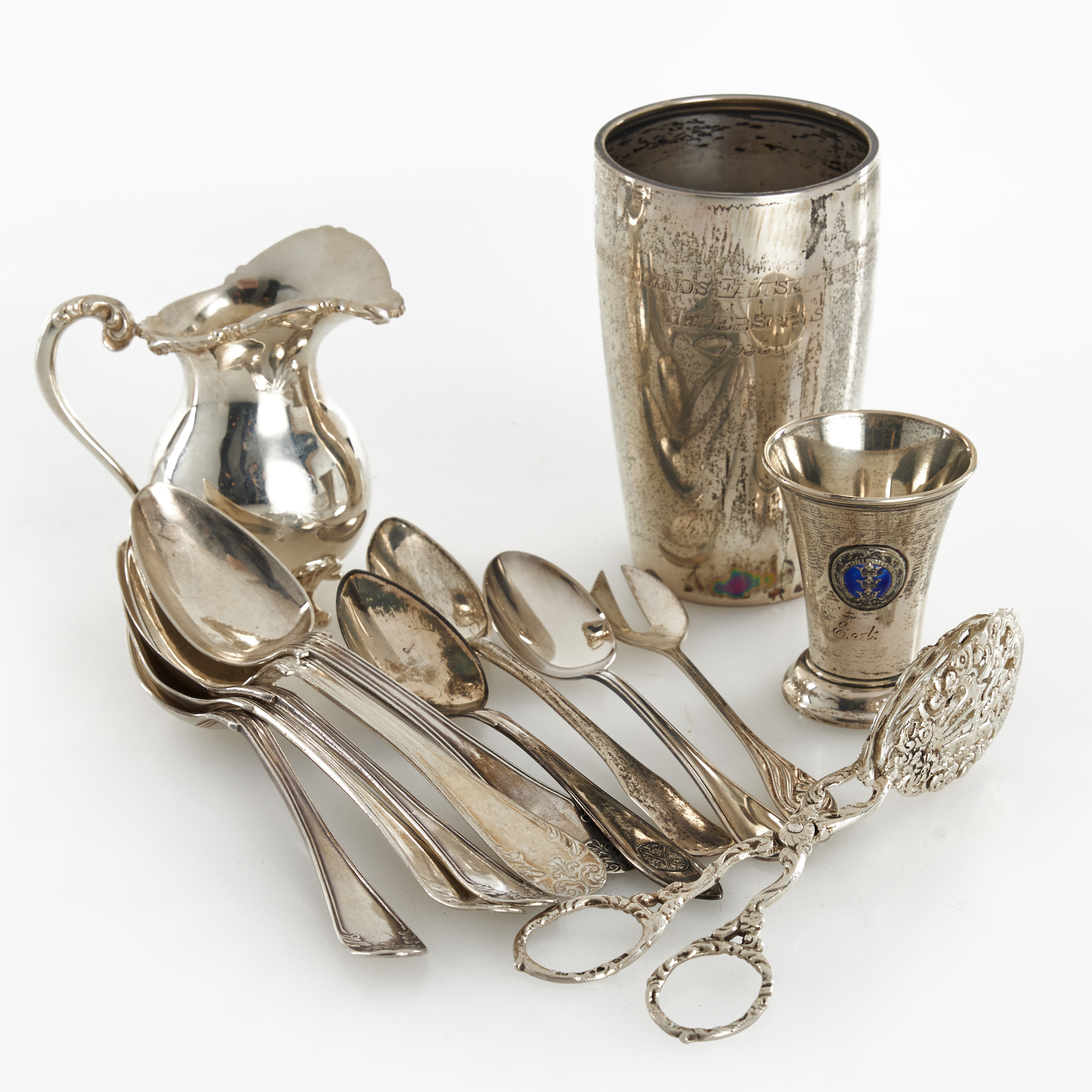 PARTI SILVER, 13 delar, bl.a. skedar, 18/1900-tal.