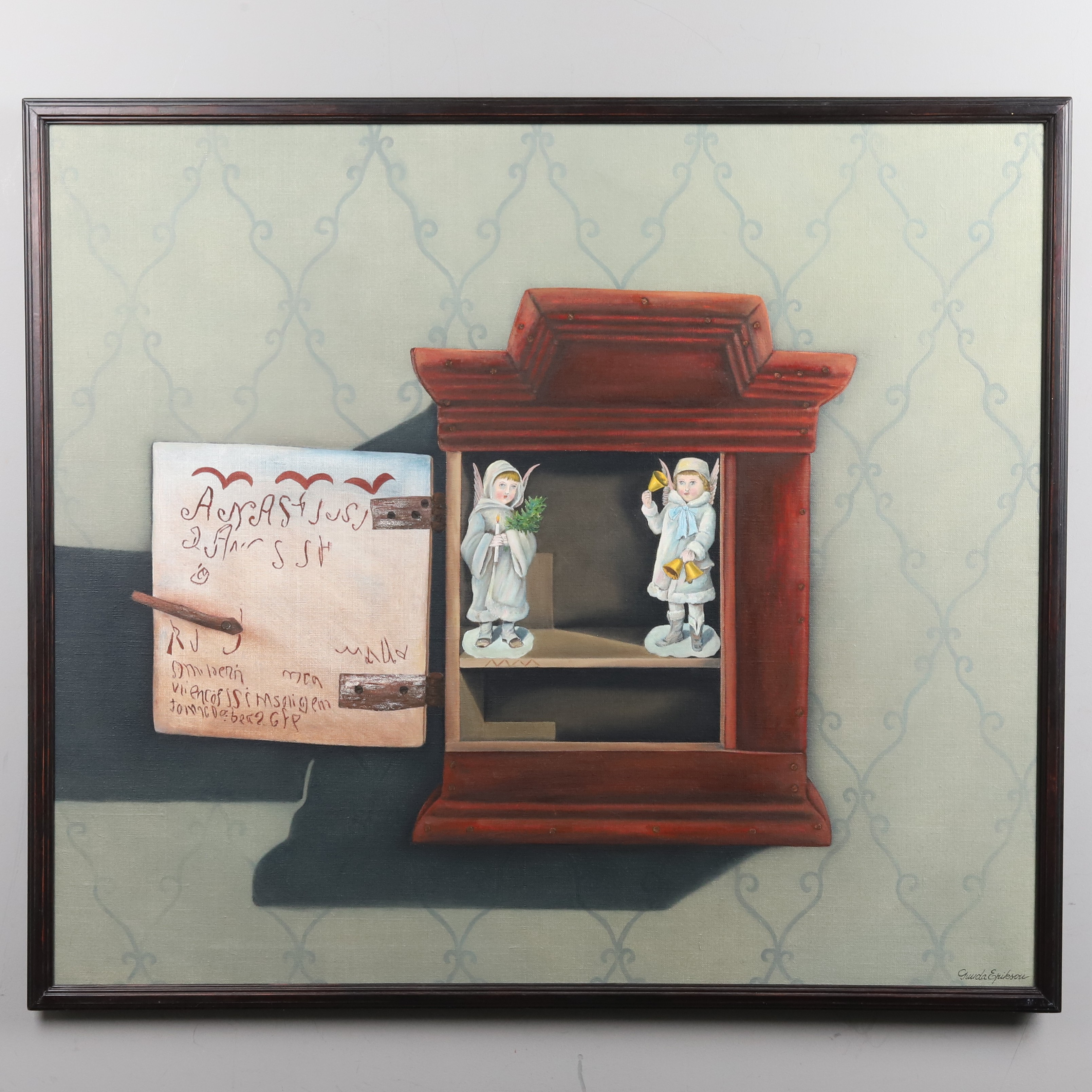 GUNDA ERIKSON. OLJA PÅ DUK, "Änglaskåpet", signerad.