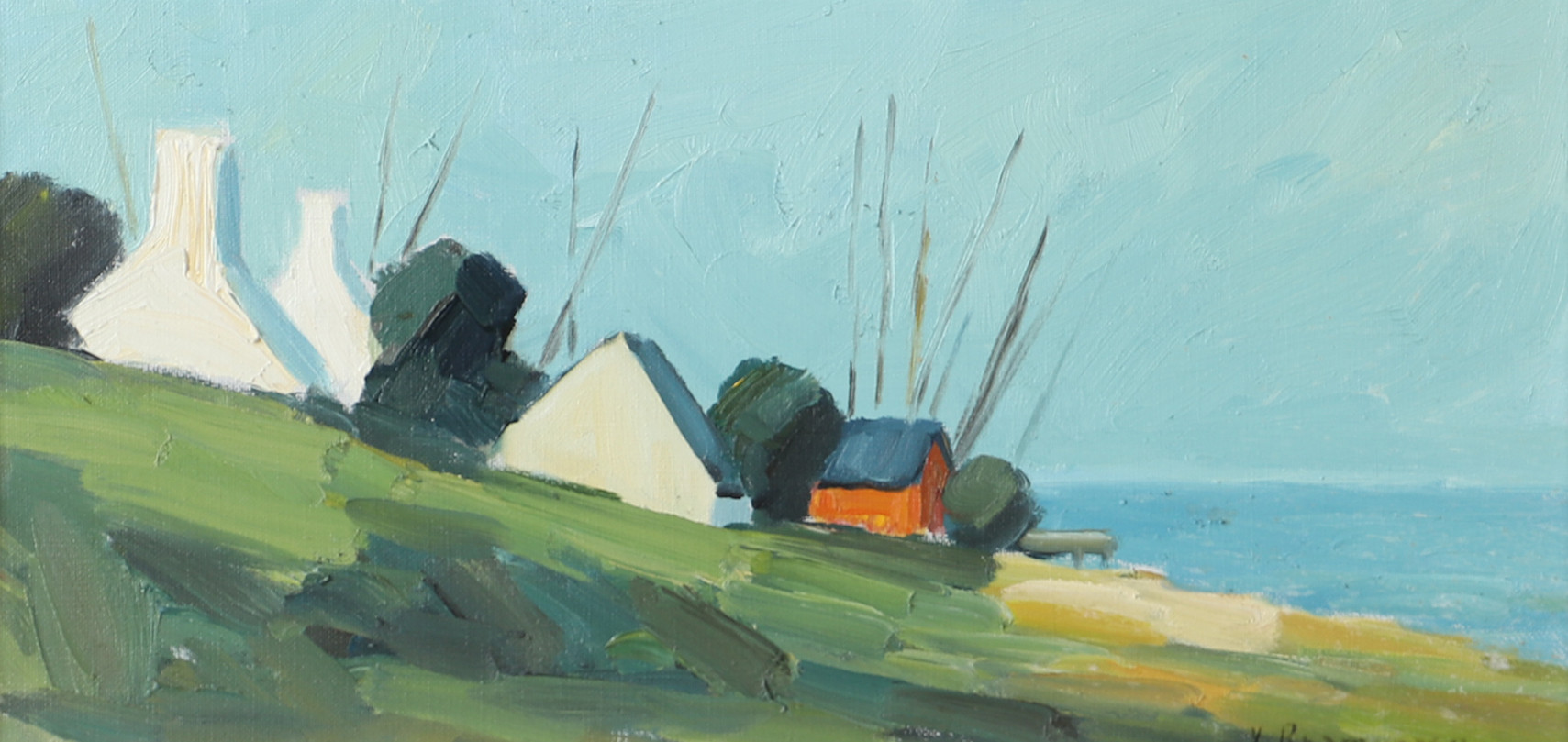 VIKTOR RASMUSSEN. Fiskeläge, olja på duk, signerad V Rasmussen.