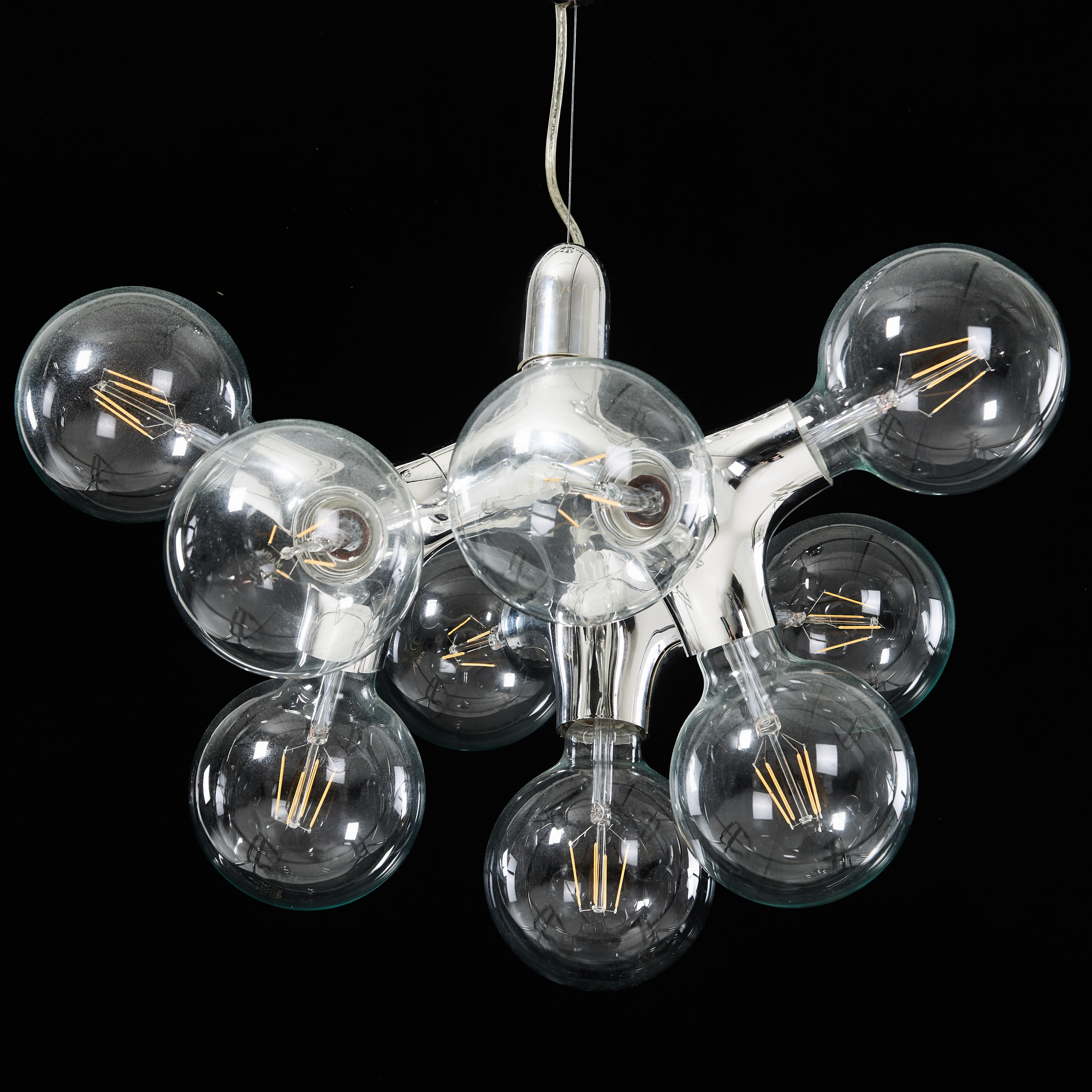 HOPF & WORTMANN. "DNA" taklampa, för Next, silverfärgad plast med vridbara armar, 9 ljuspunkter.