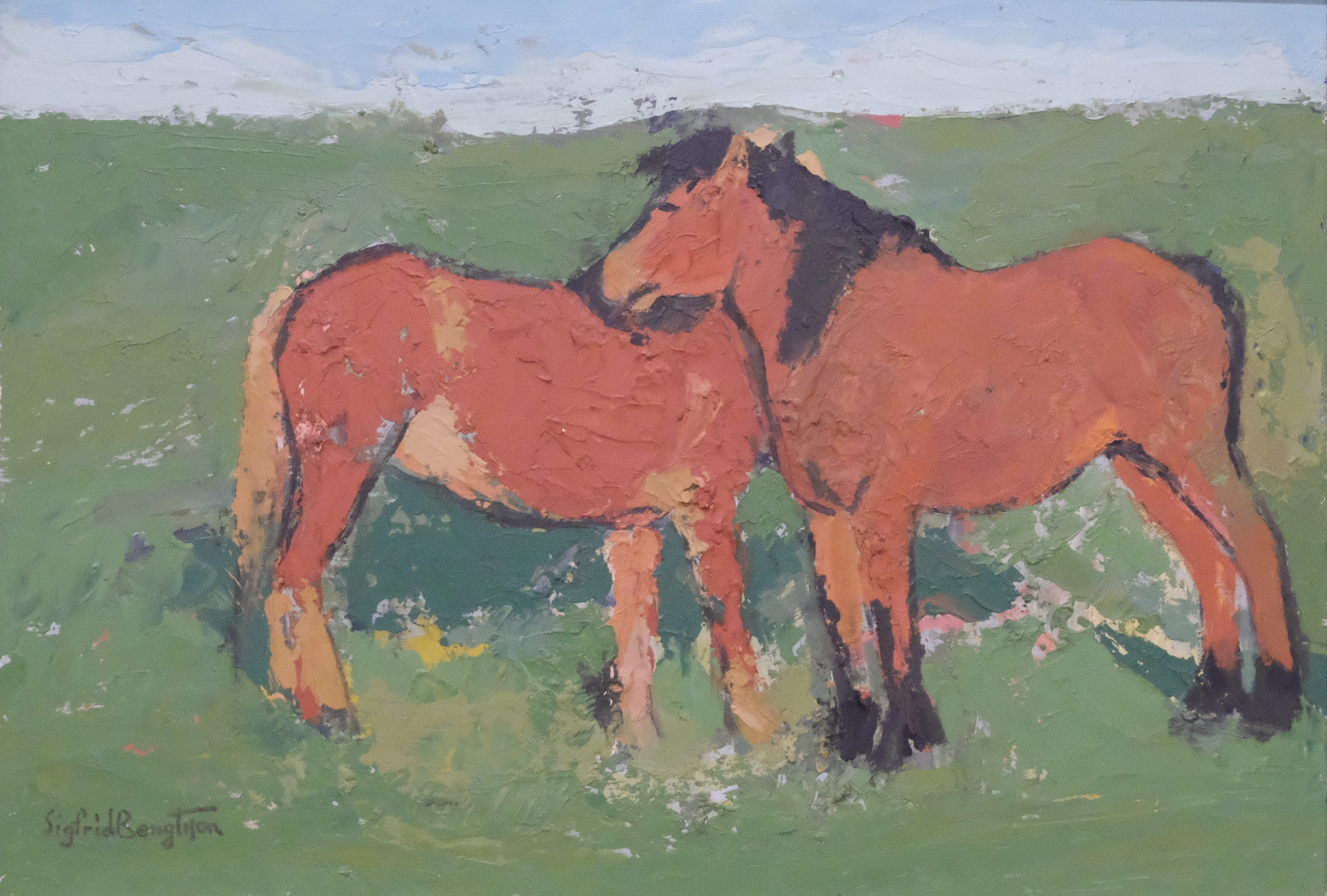 SIGFRID BENGTSSON. "HÄSTAR", OLJA PÅ PANNÅ.