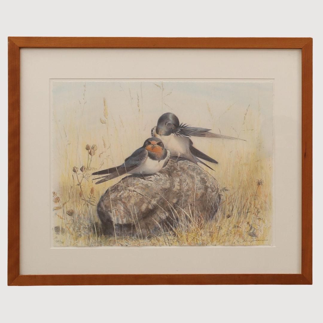 LARS JONSSON. Färglitografi, två fåglar på sten, numrerad 136/366.