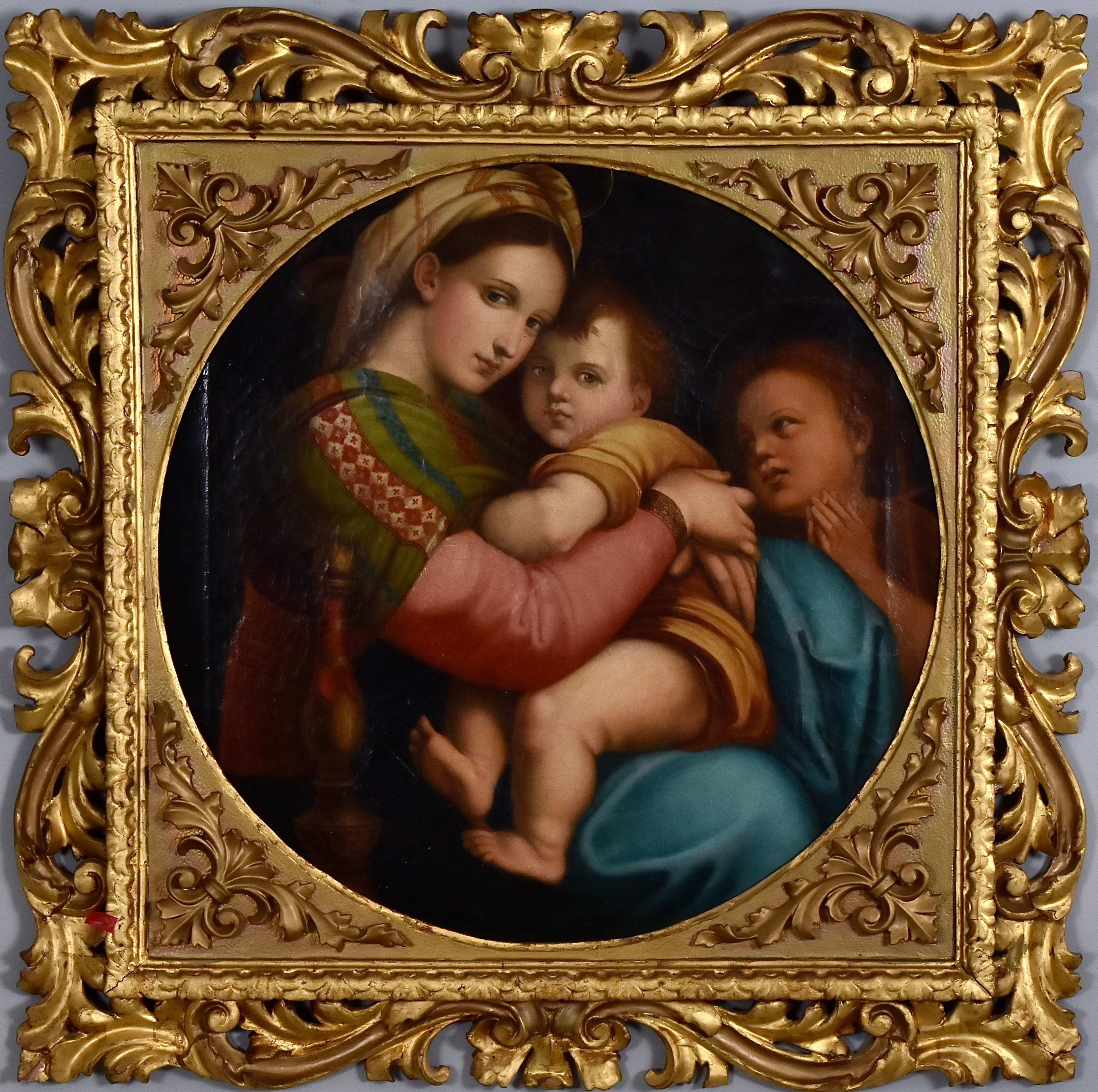 RAFAEL (RAFFAELLO SANZIO). EFTER. olja på duk, "Madonna della Seggiola".